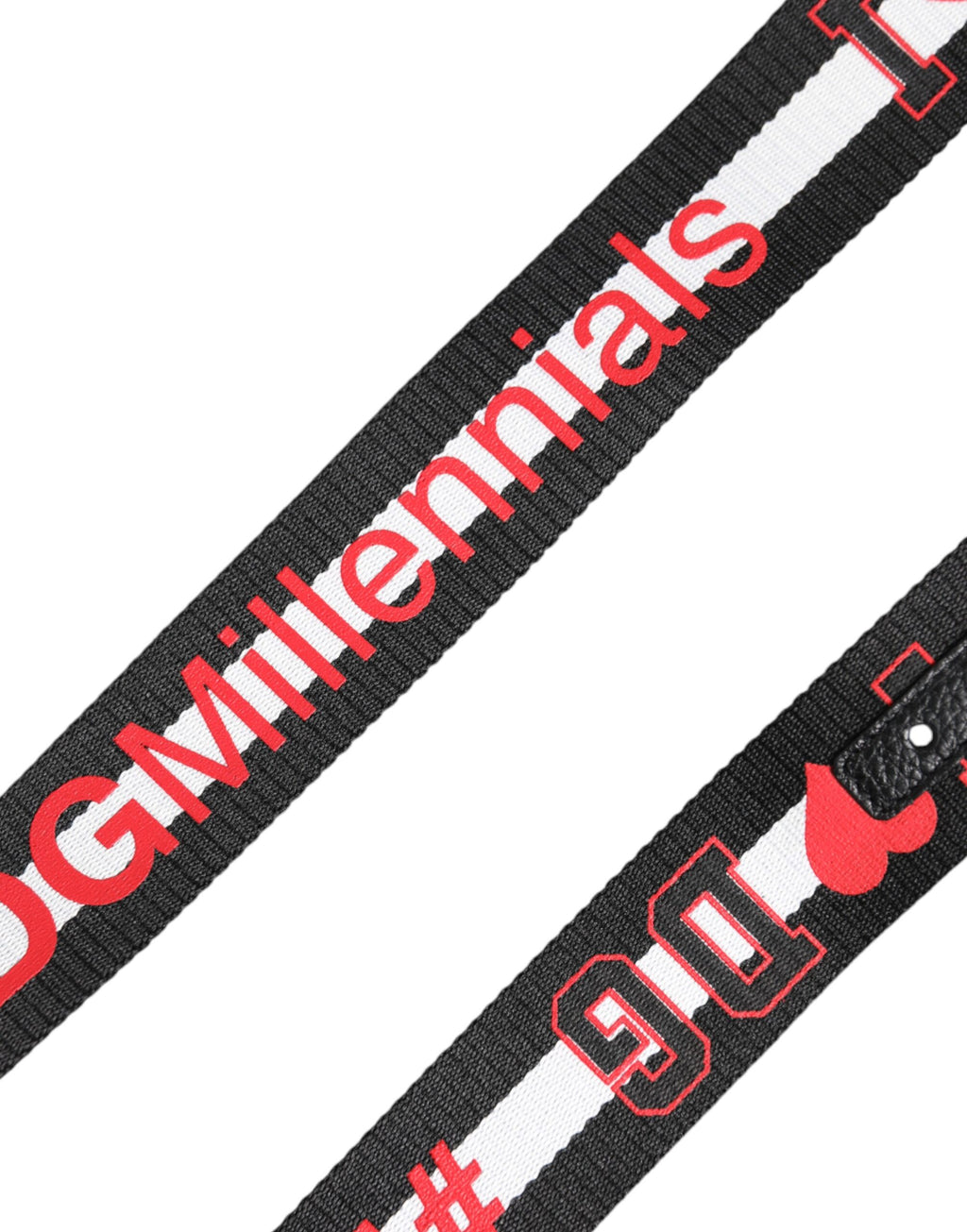 Dolce & Gabbana Schwarzer Polyestergürtel mit Logo-Print und DG-Schnalle