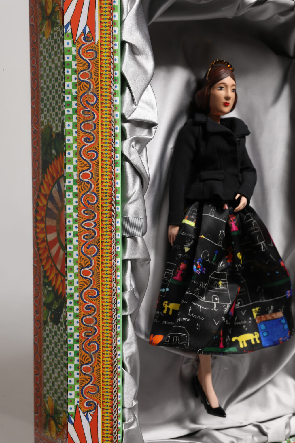 Dolce & Gabbana Schwarzes Kleid Keramik Porzellan Mode Leder Sizilien Puppen