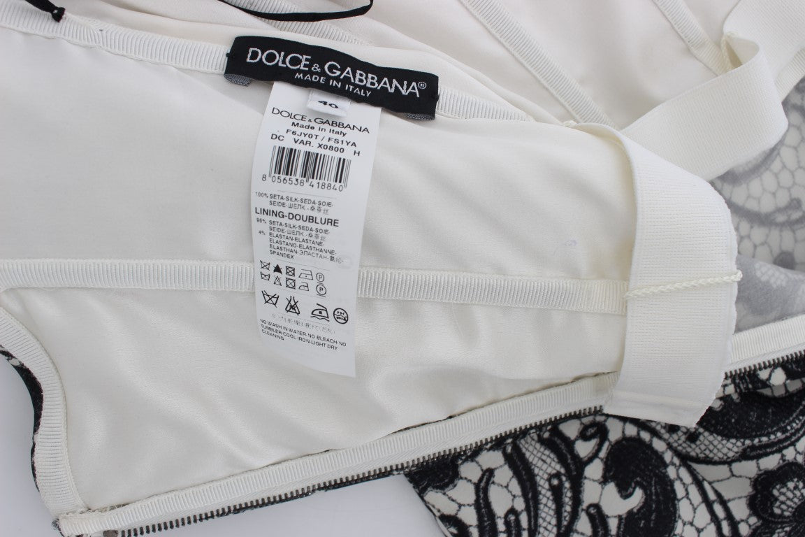 Dolce & Gabbana Weißes geblümtes Seidenkorsett-Maxikleid aus Spitze