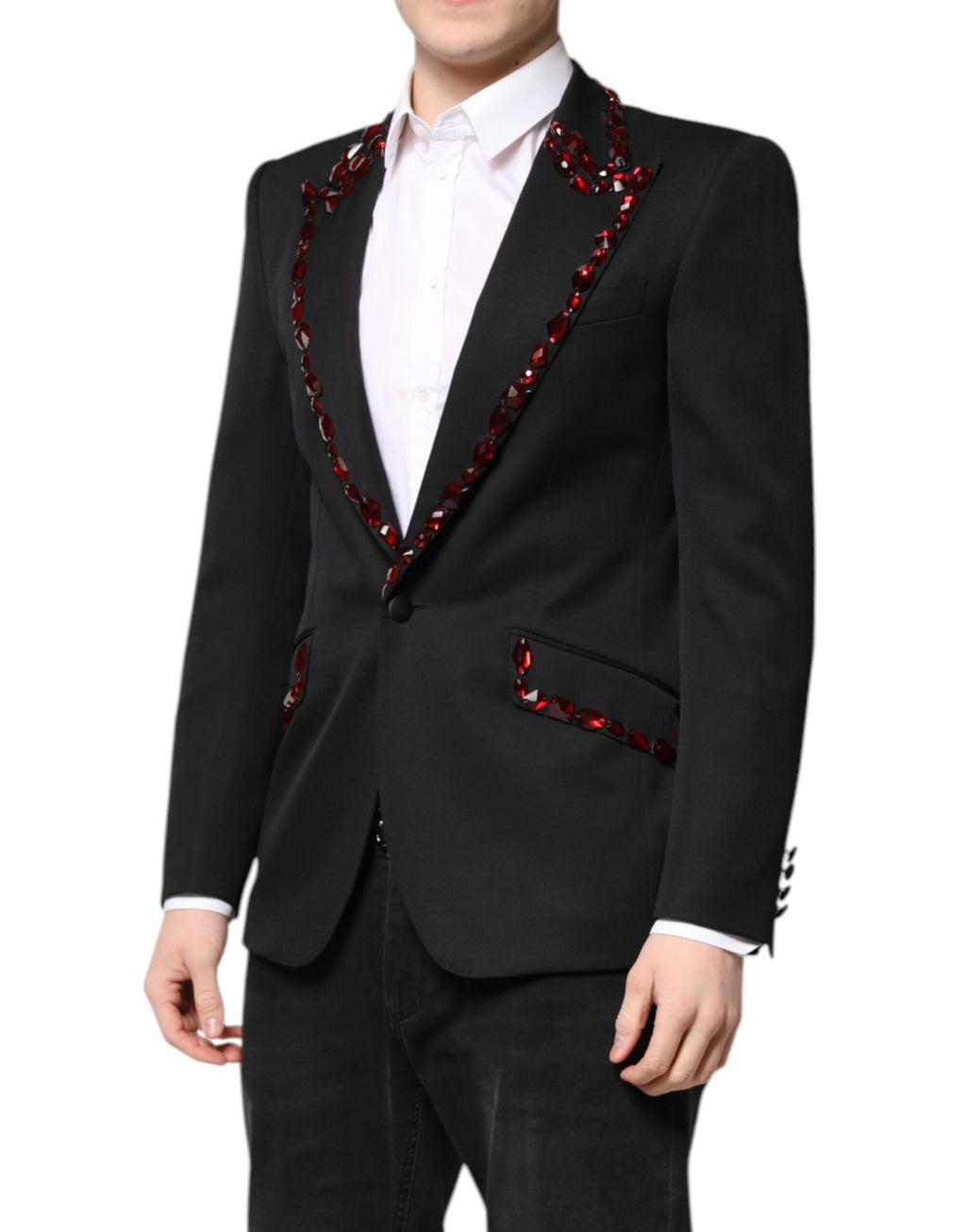 Dolce & Gabbana Schwarzer SICILIA CrystalEmbellished Mantel Blazer