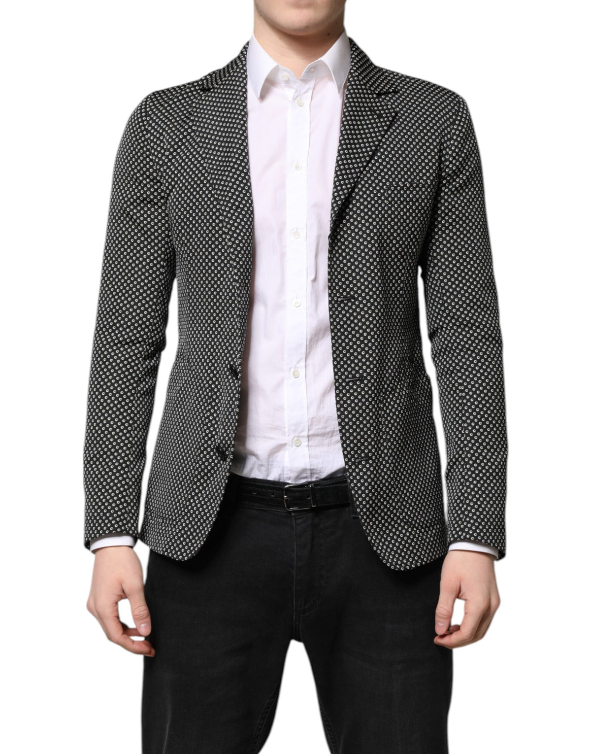 Dolce & Gabbana Black White Patterned Men Suit Coat Blazer