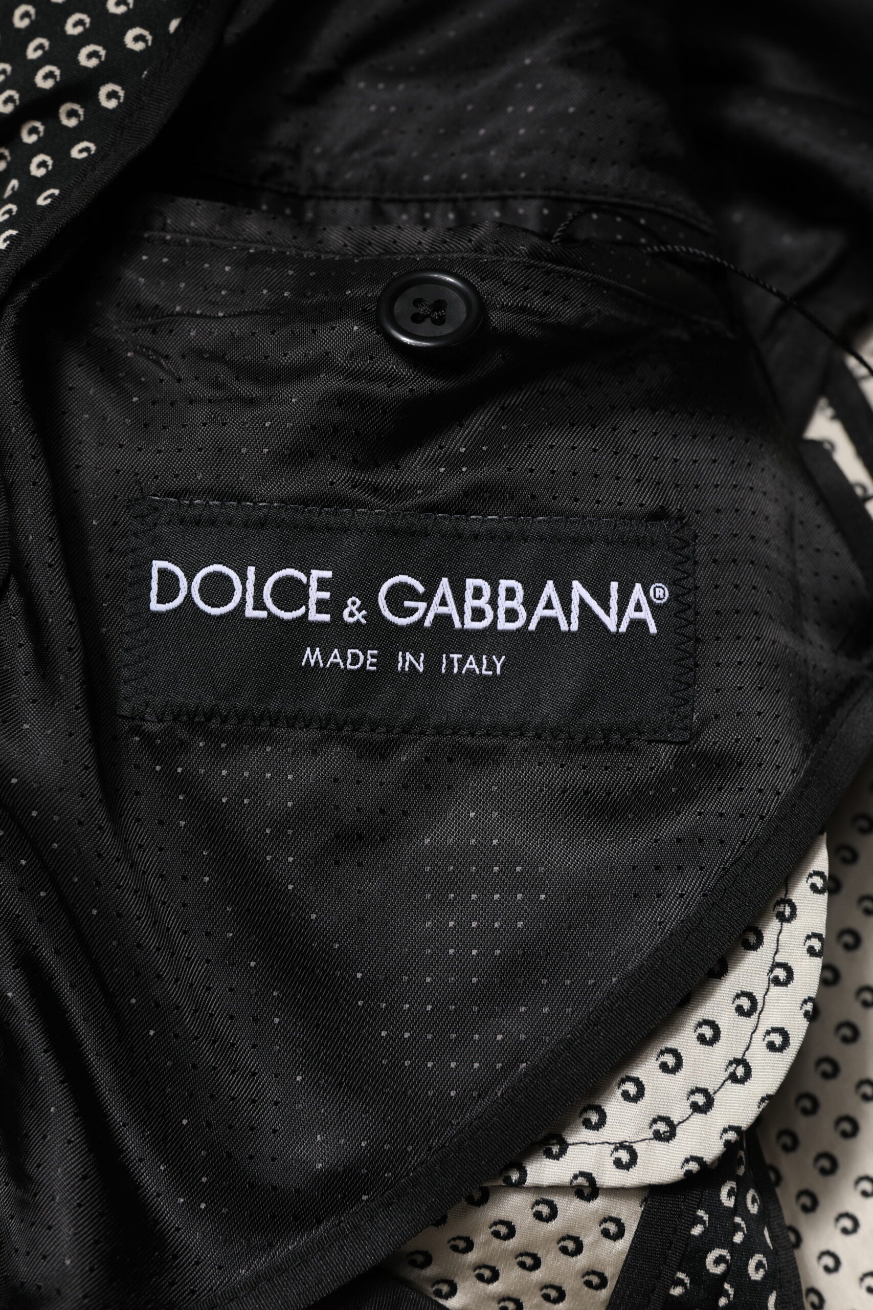 Dolce & Gabbana Schwarz Weiß Gemustert Männer Anzug Mantel Blazer