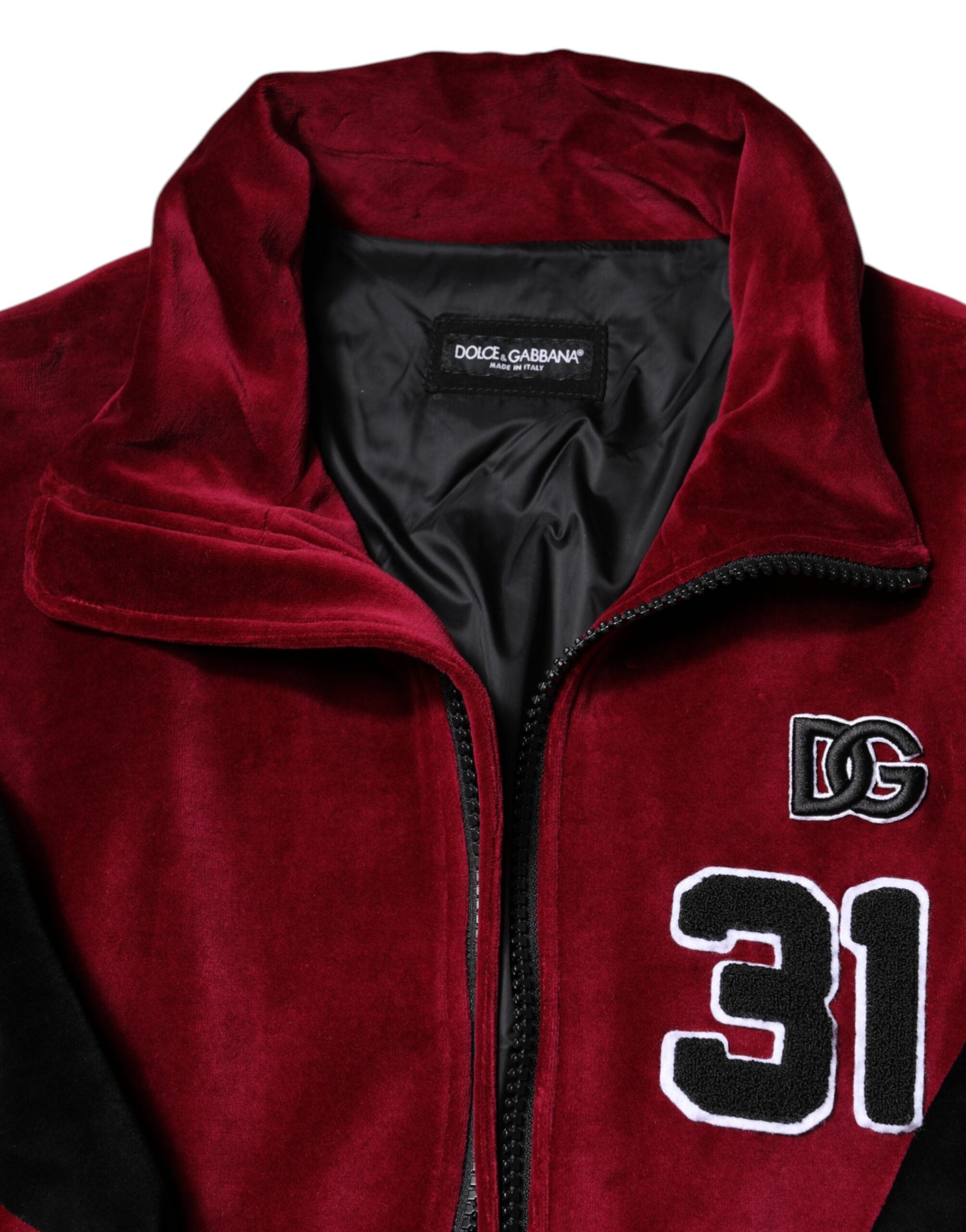 Dolce & Gabbana Rot Schwarz Baumwolle Logo FullZip Bomberjacke