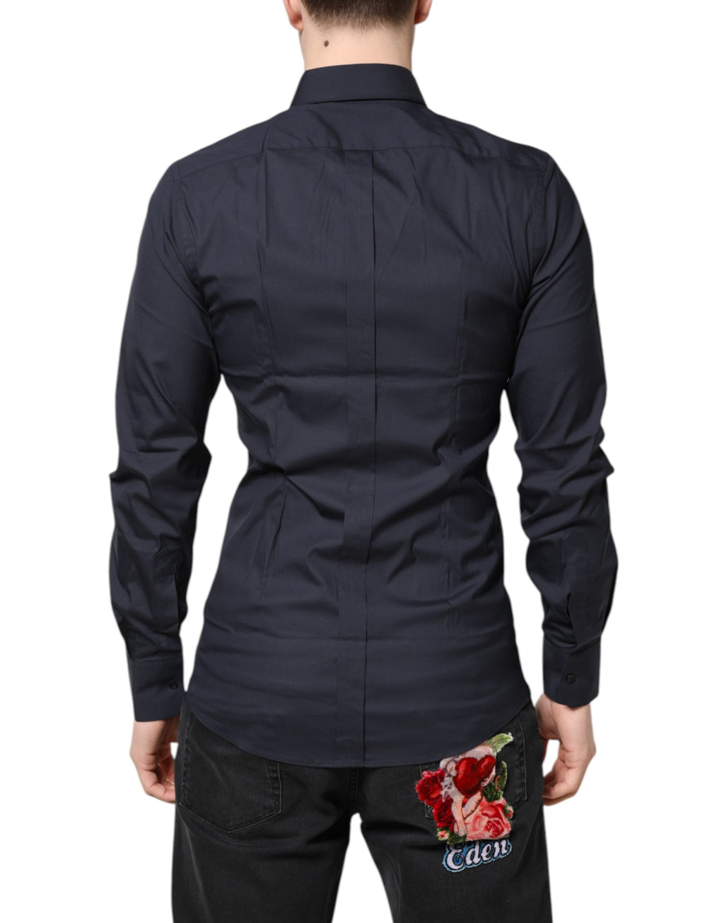 Dolce & Gabbana Dunkelblaues GOLD-Baumwollkleid Formales Hemd