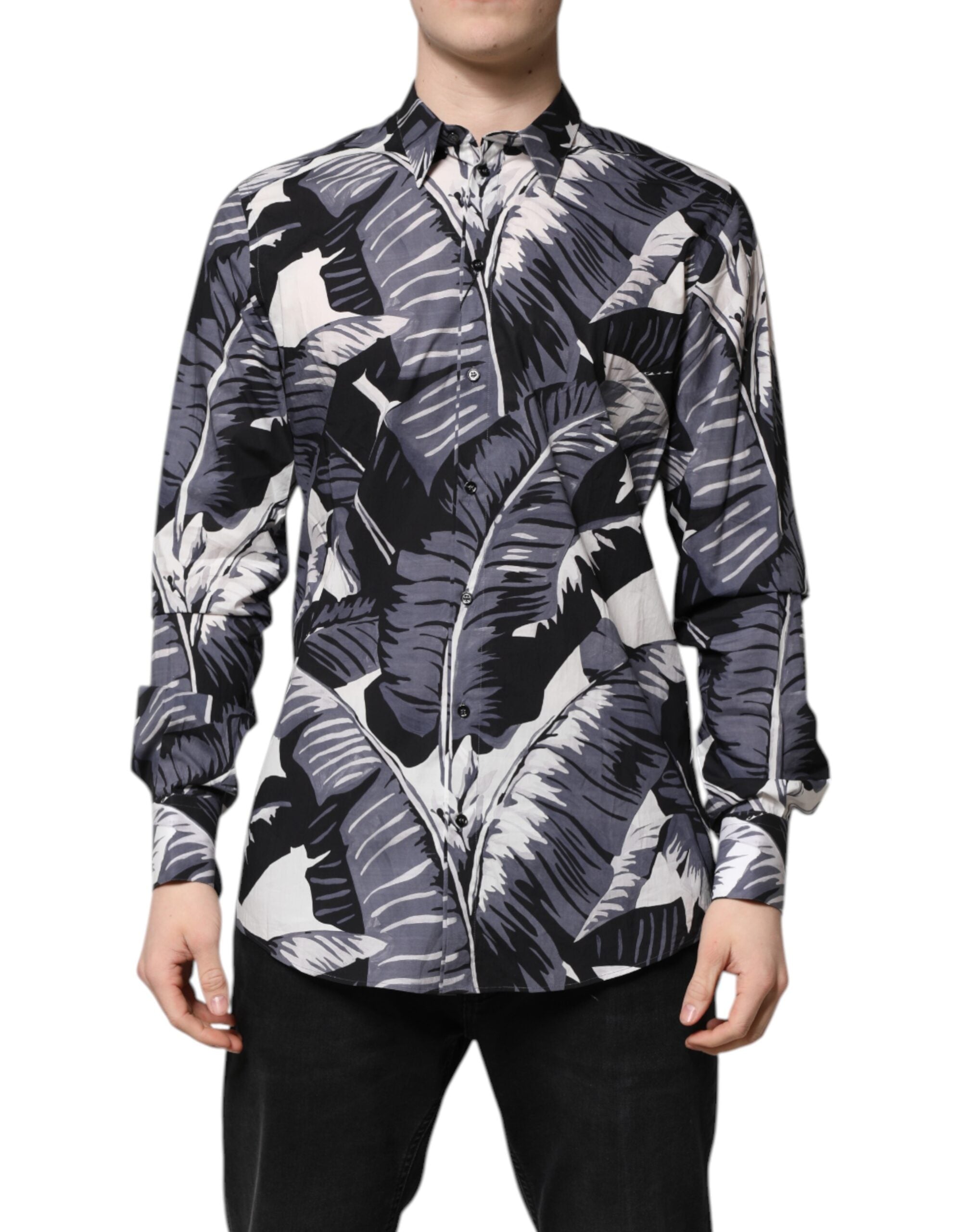 Dolce & Gabbana Multicolor GOLD Baumwollhemd mit Bananenblattdruck
