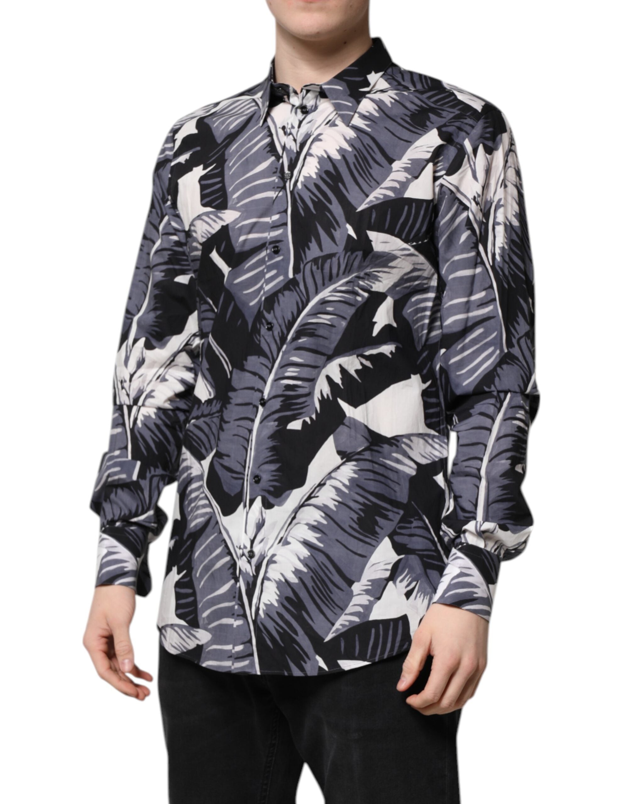 Dolce & Gabbana Multicolor GOLD Baumwollhemd mit Bananenblattdruck
