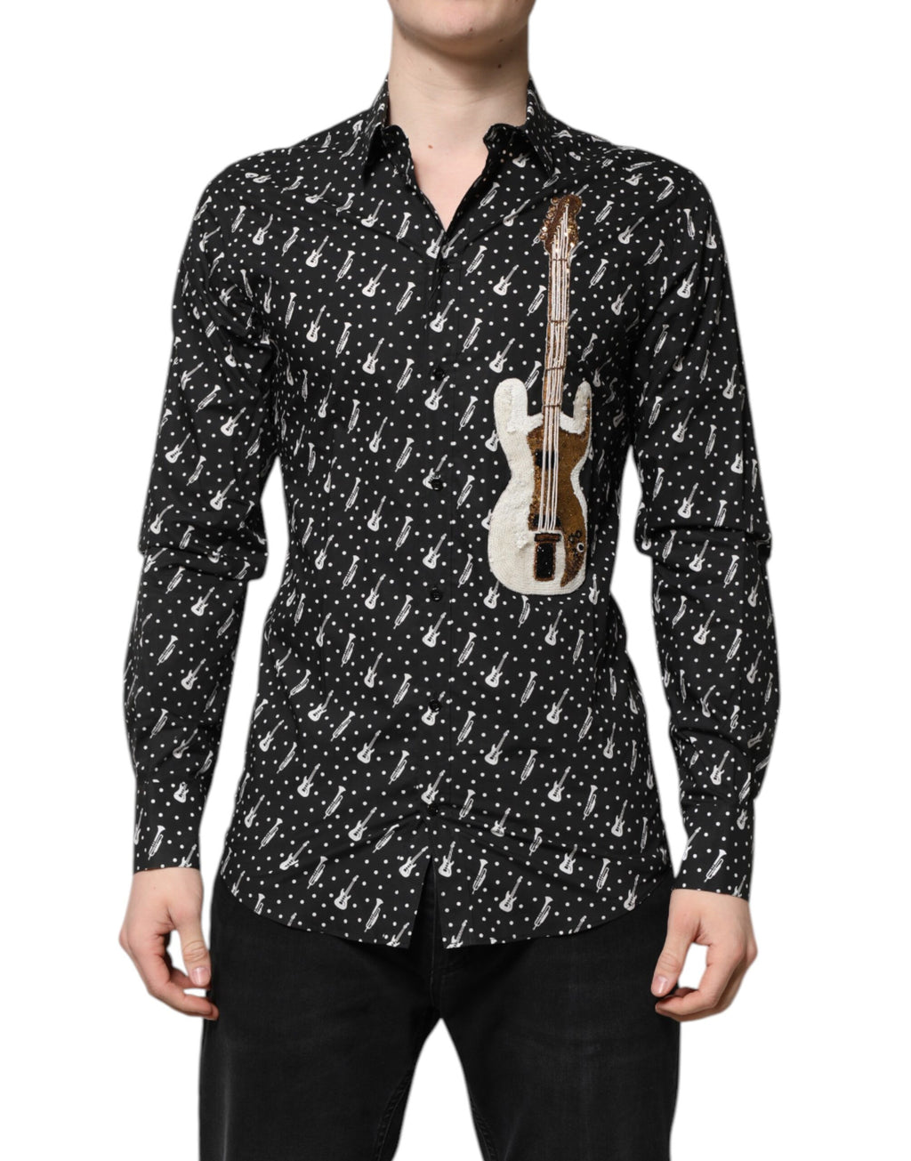 Dolce & Gabbana Zwart GOUDEN Shirt met Instrumenten Applicatie
