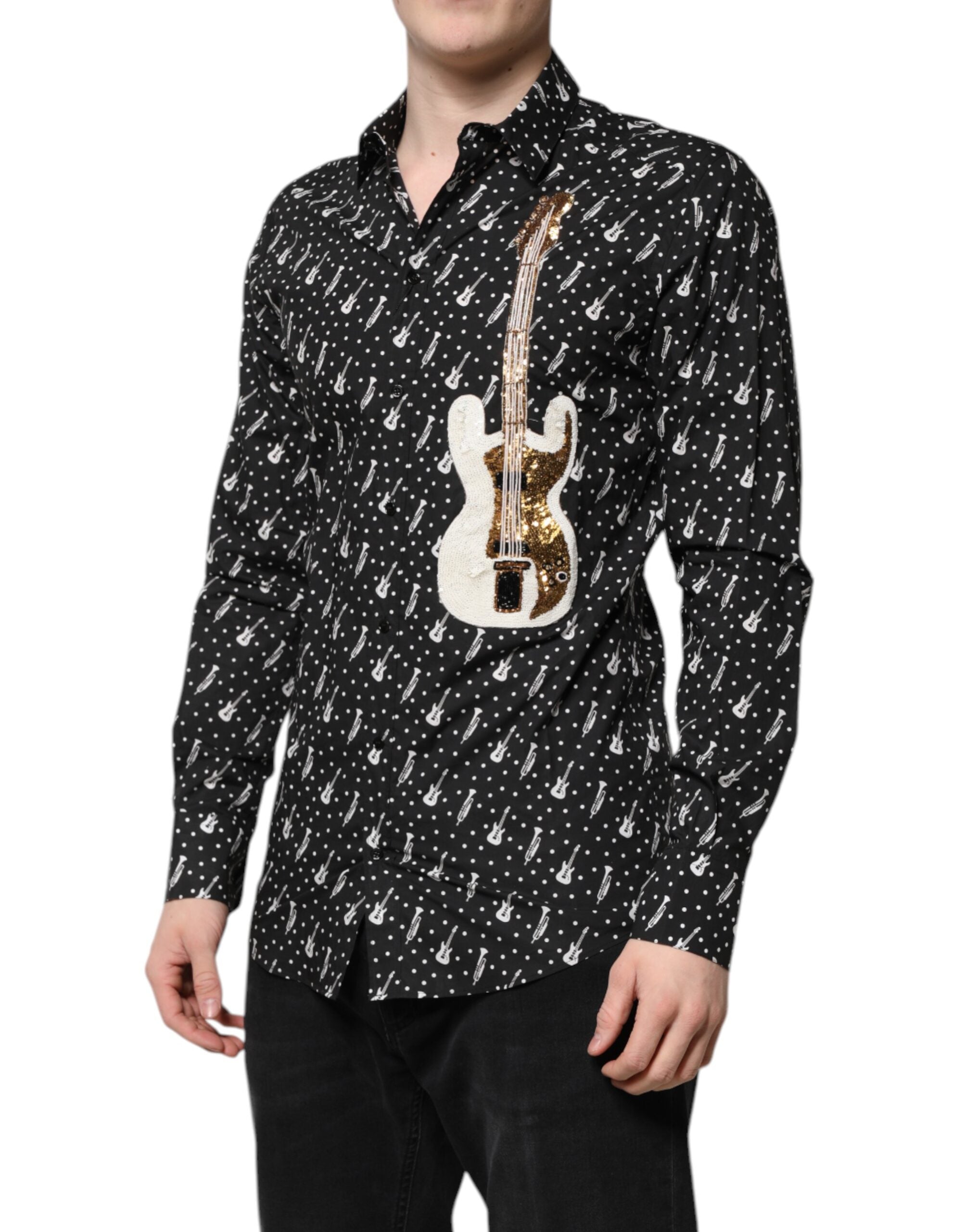 Dolce & Gabbana Schwarzes GOLD Instrument Verziertes Hemd