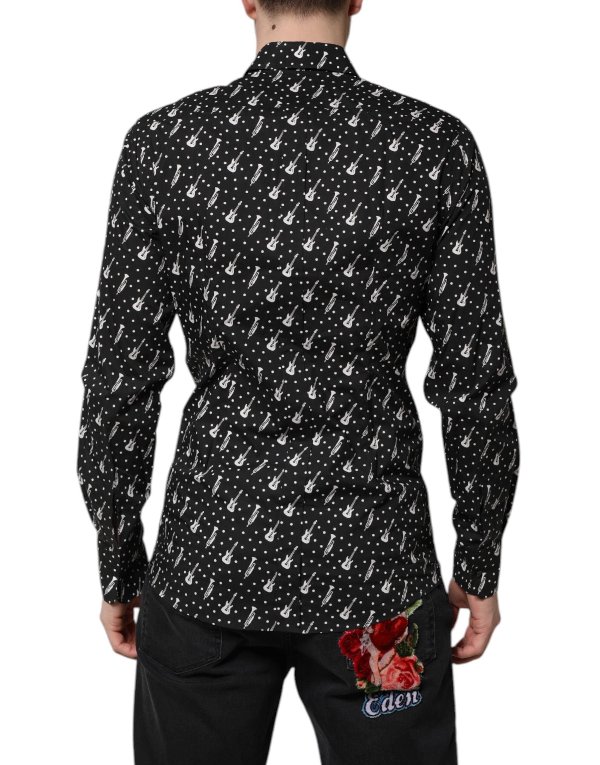 Dolce & Gabbana Schwarzes GOLD Instrument Verziertes Hemd