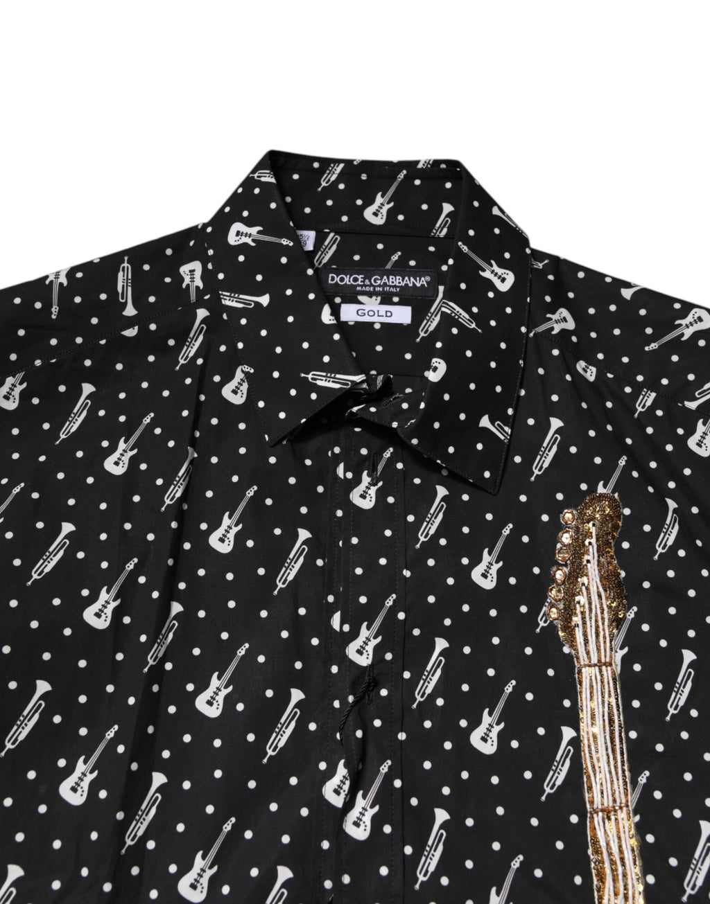 Dolce & Gabbana Schwarzes GOLD Instrument Verziertes Hemd