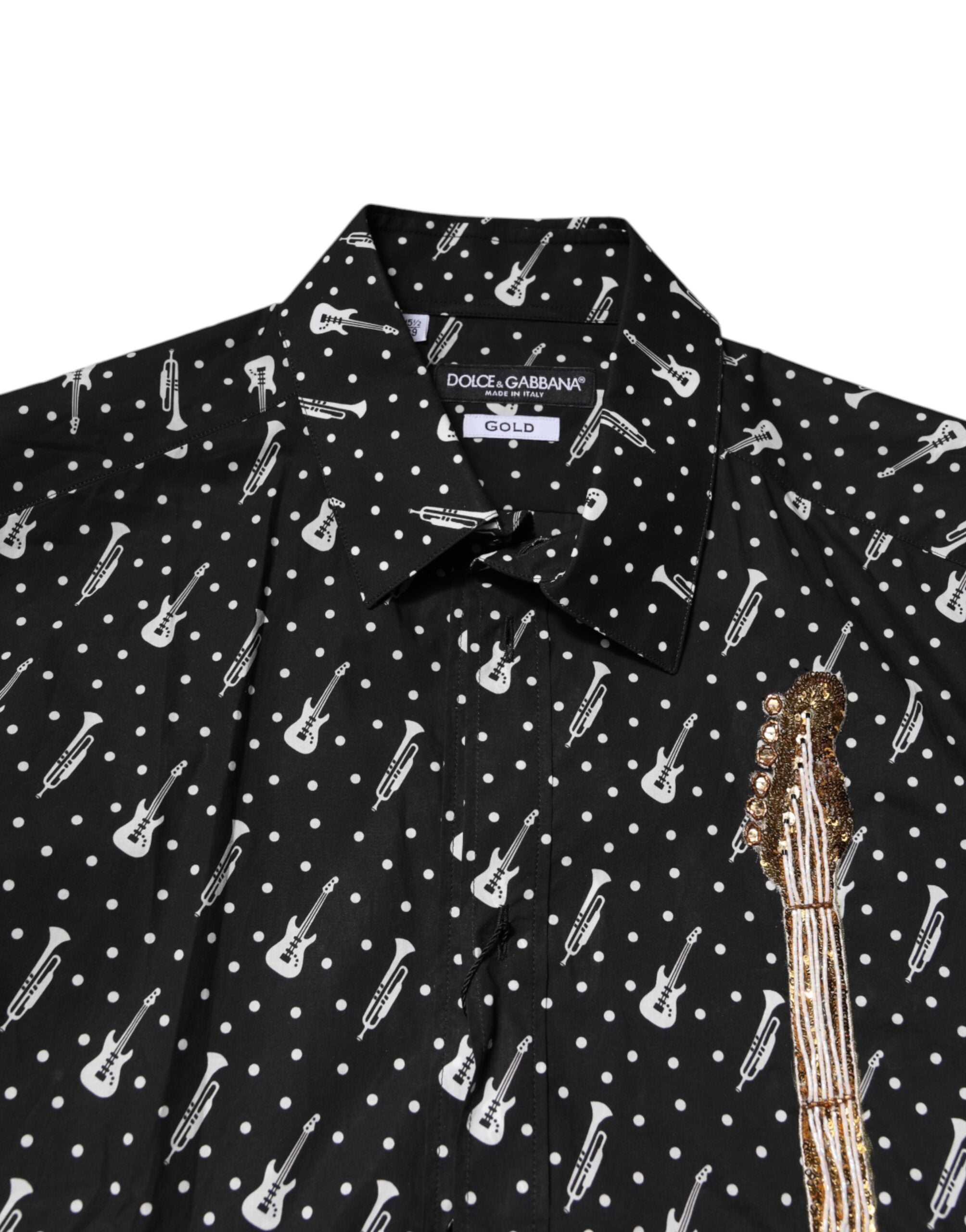 Dolce & Gabbana Schwarzes GOLD Instrument Verziertes Hemd