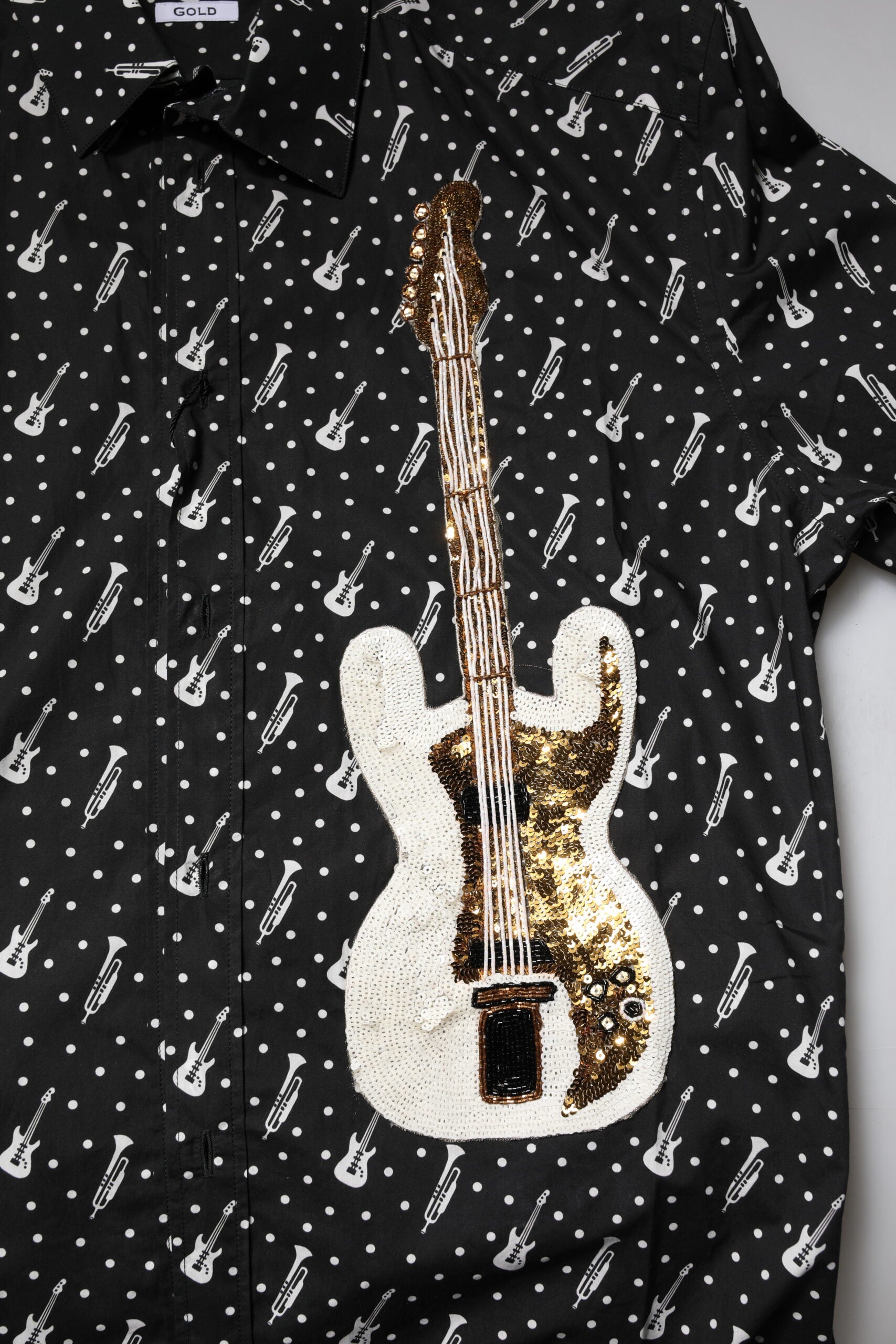 Dolce & Gabbana Schwarzes GOLD Instrument Verziertes Hemd