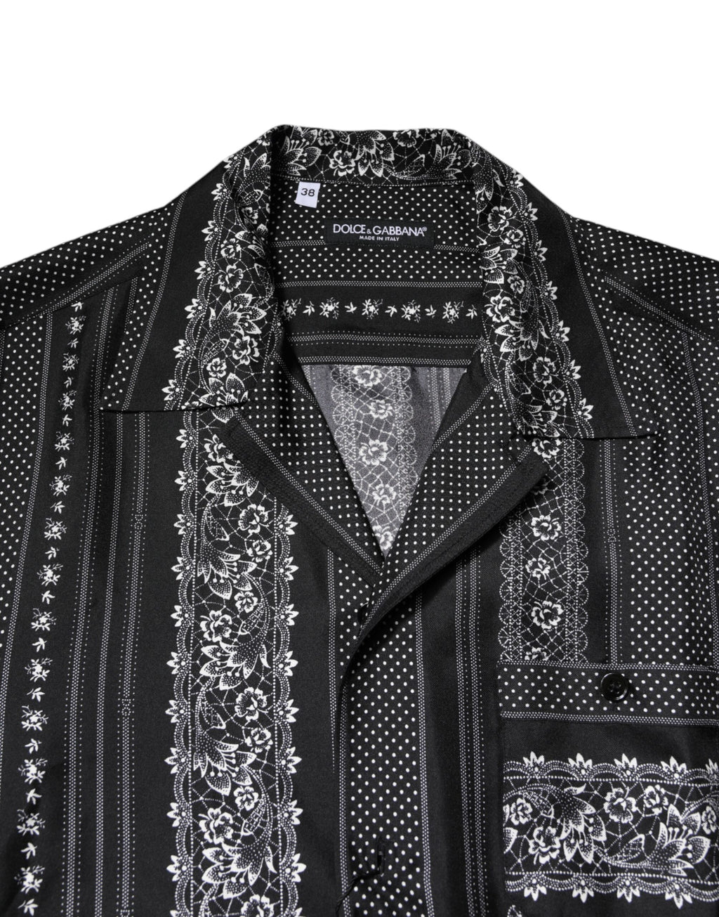 Dolce & Gabbana Schwarzes Seidenhemd mit Blumendruck und kurzen Ärmeln