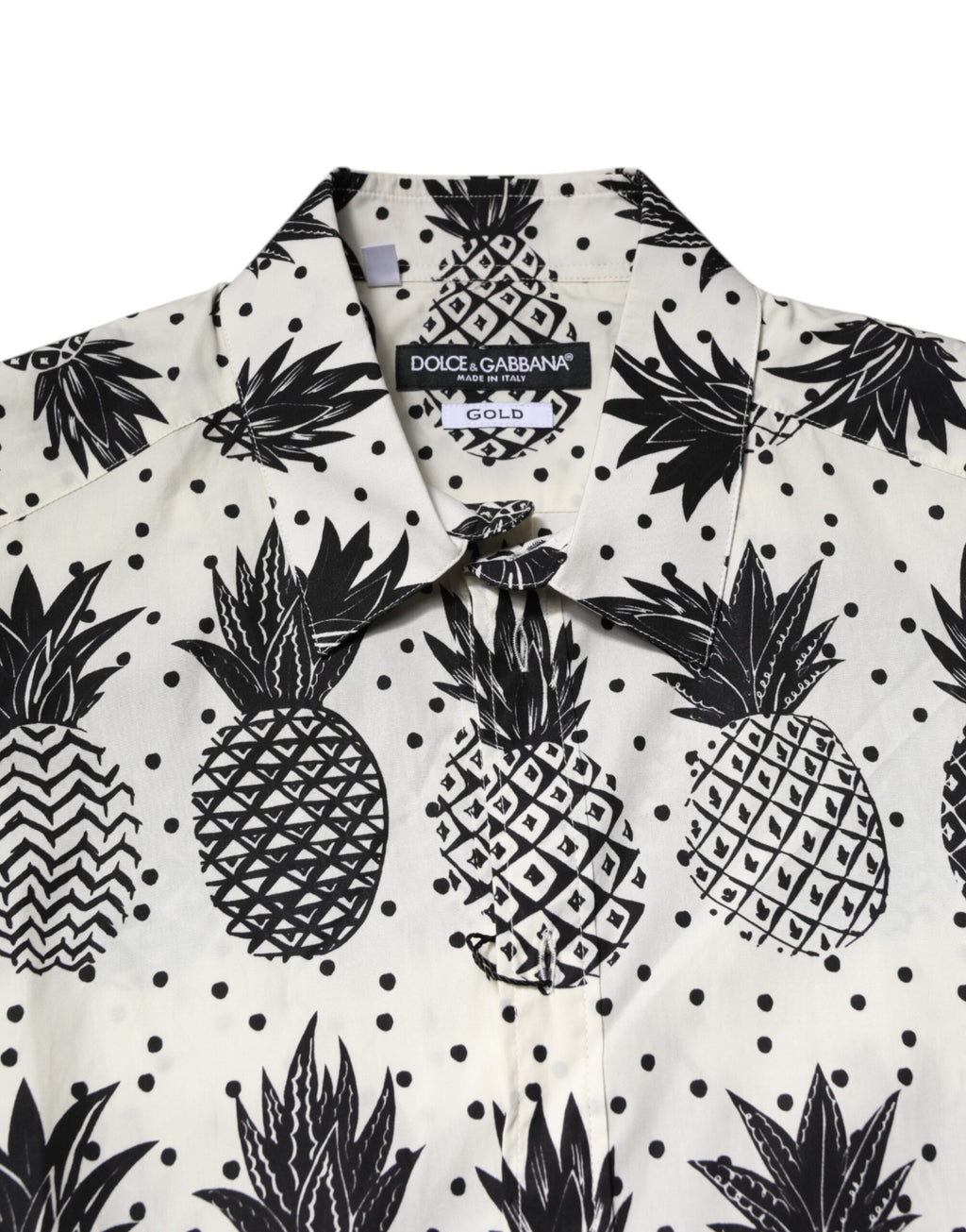 Dolce & Gabbana Weißes langärmeliges GOLD-Shirt mit Ananasdruck