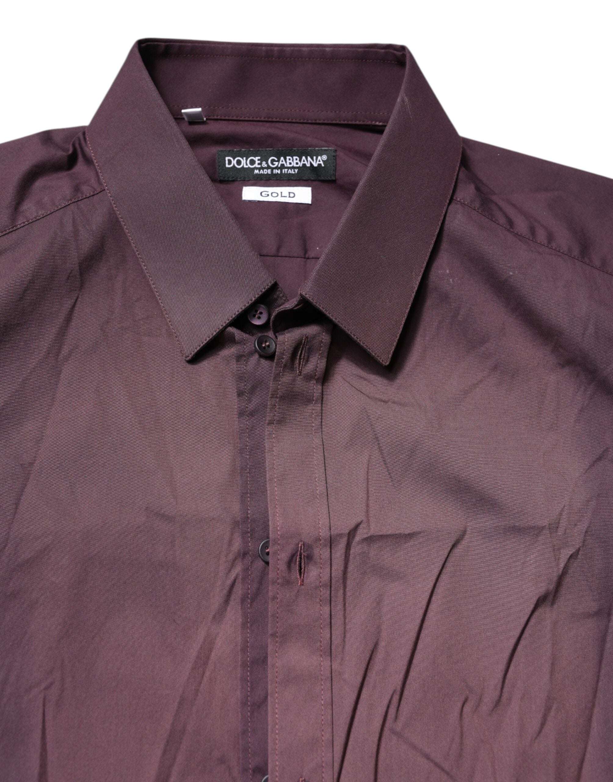 Dolce & Gabbana Burgunderfarbenes Hemd aus Baumwolle GOLD mit langen Ärmeln