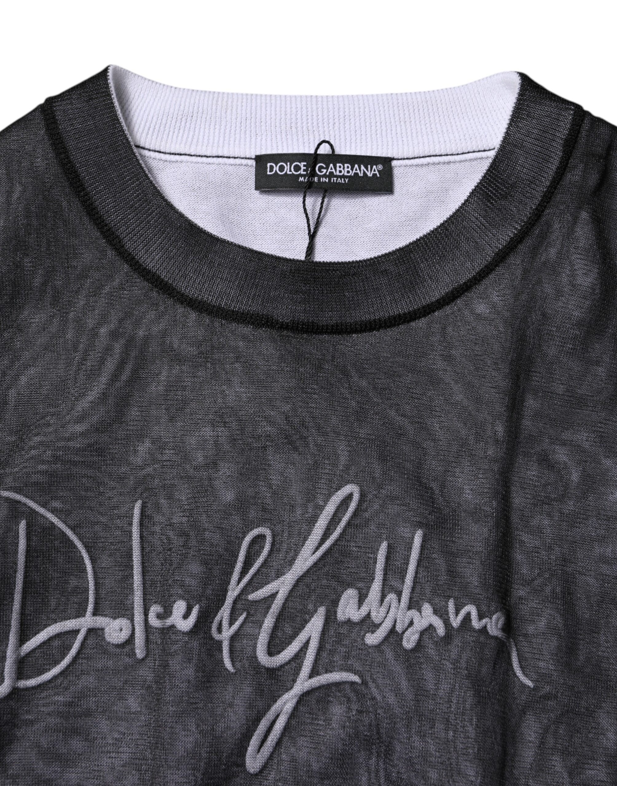 Dolce & Gabbana Schwarzer weißer Logo-Strickpullover