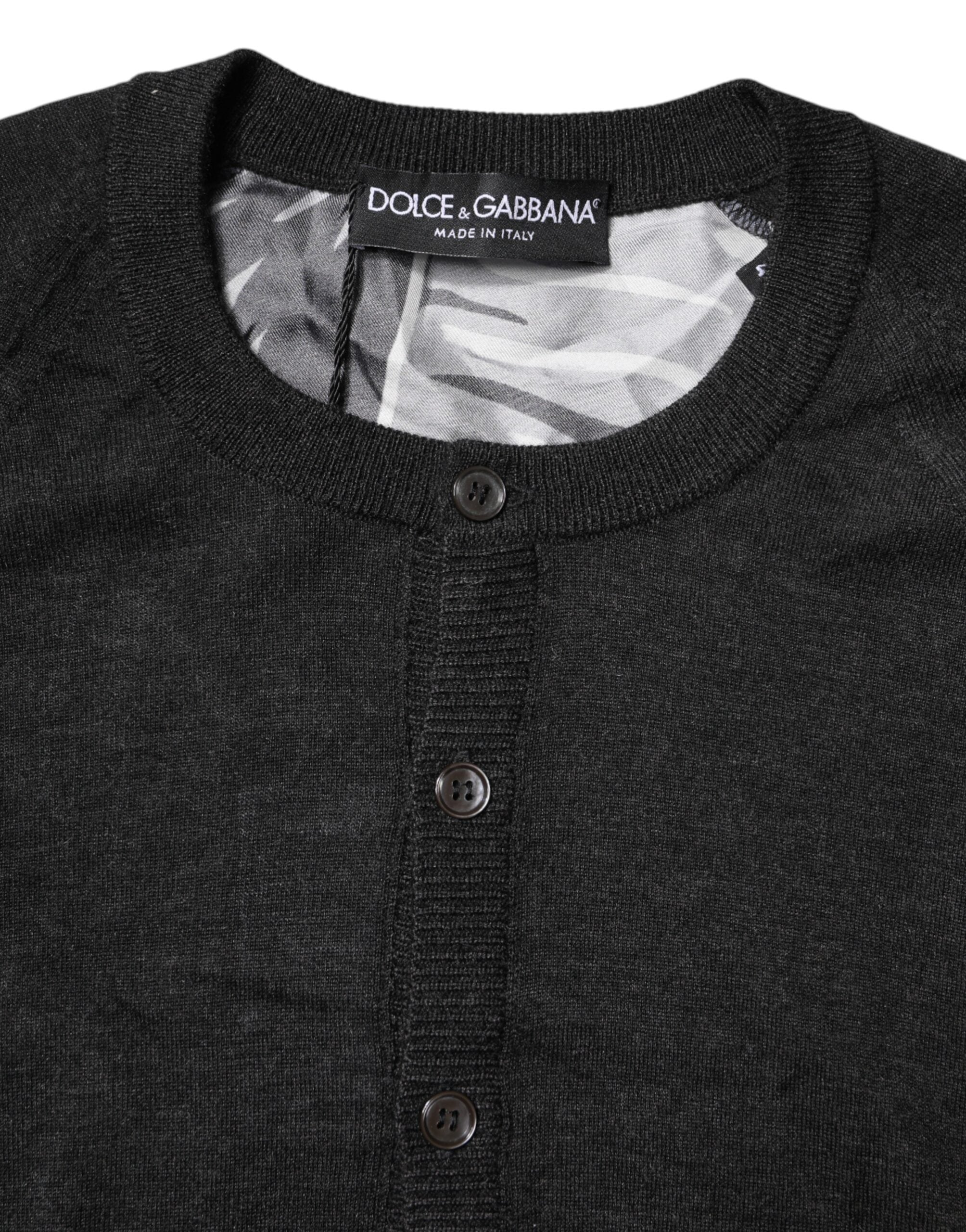 Dolce & Gabbana Schwarzer bedruckter gestrickter Pullover für Männer