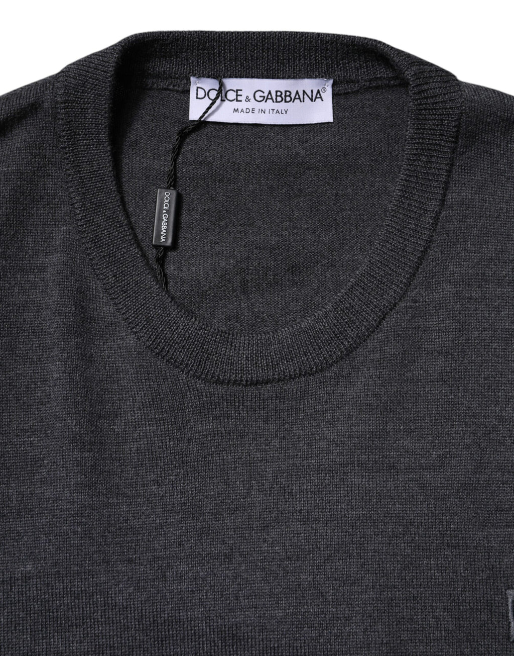 Dolce & Gabbana Grauer Woll-Logo-Strickpullover für Männer