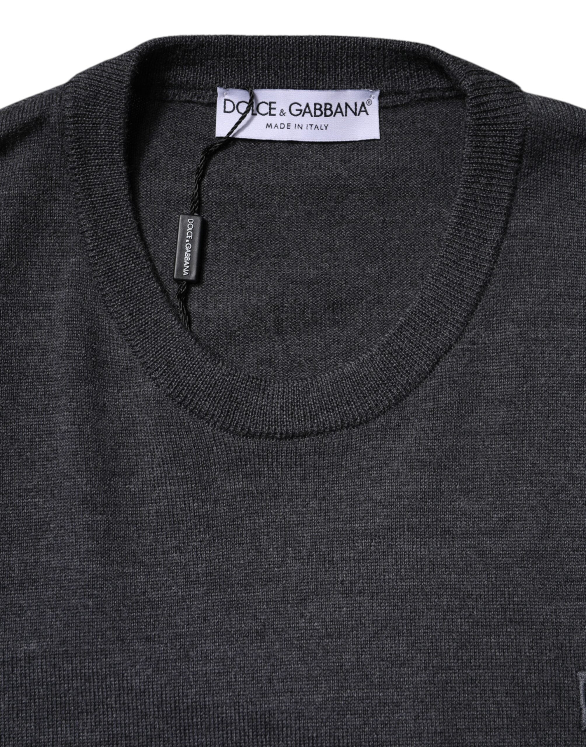 Dolce & Gabbana Grauer Woll-Logo-Strickpullover für Männer