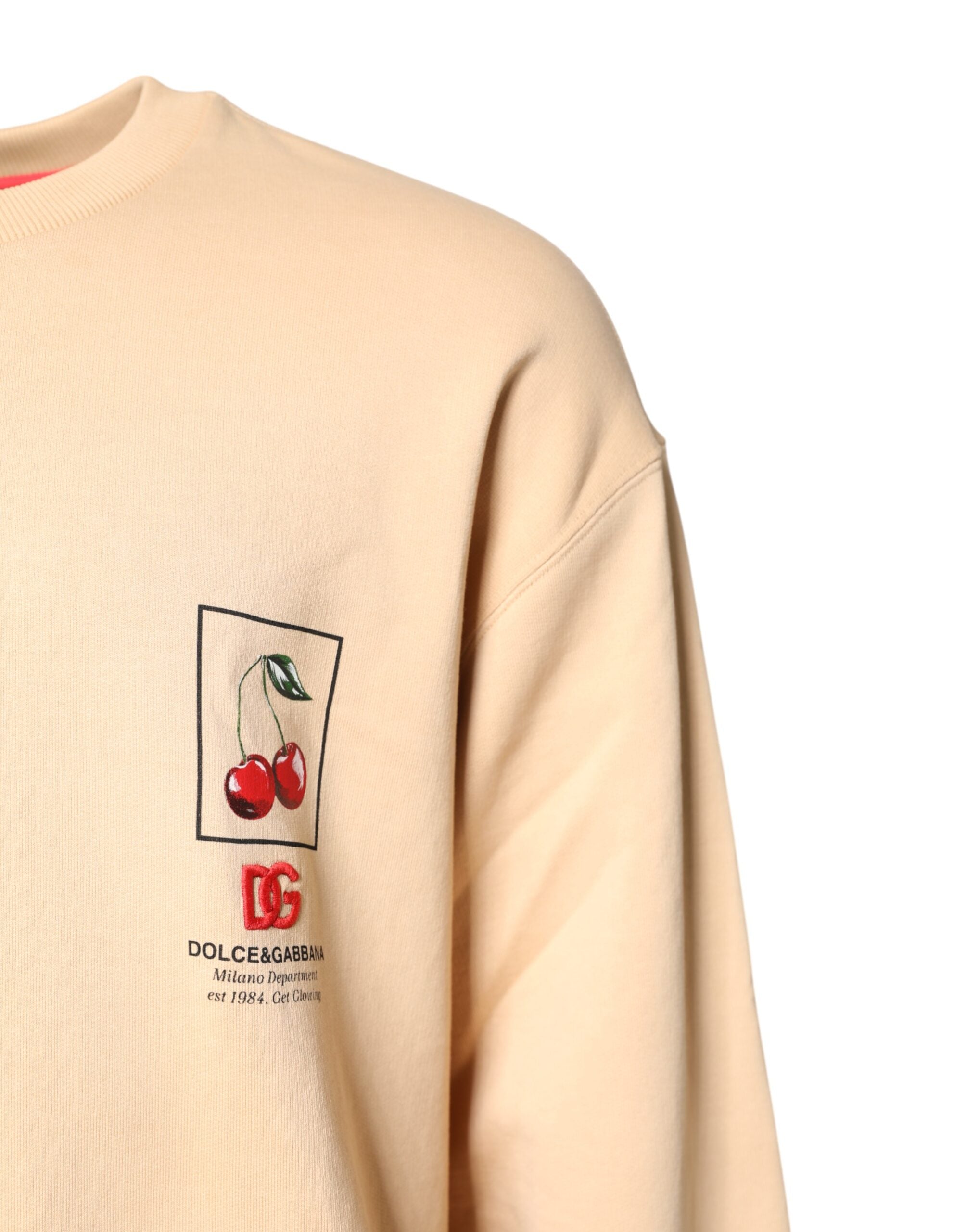 Dolce & Gabbana Beige Cherry Print Rundhalsausschnitt Pullover