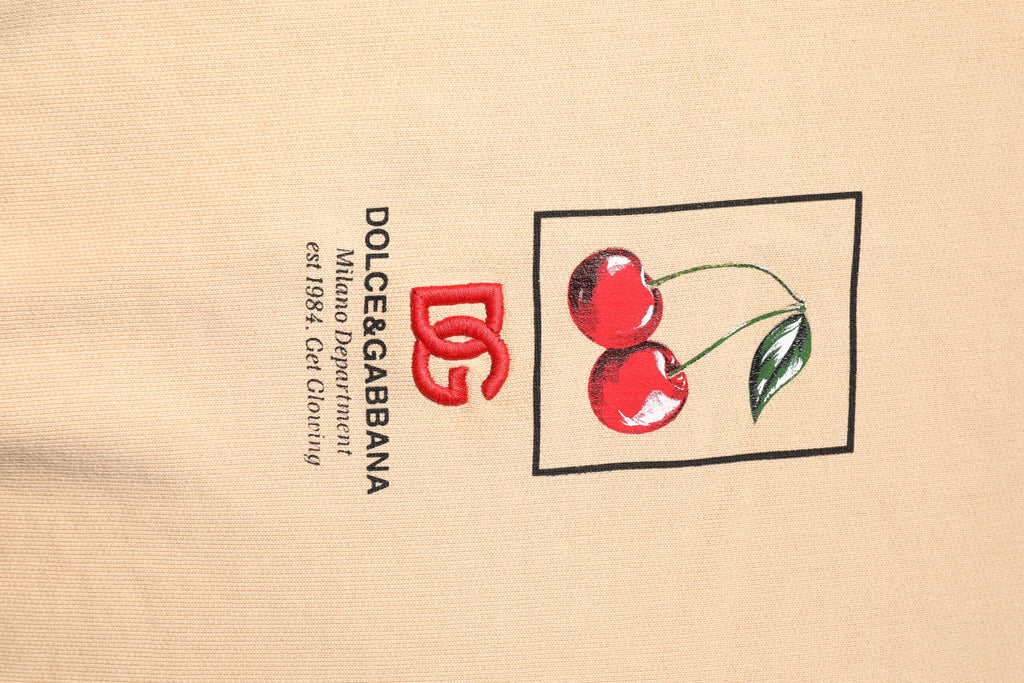 Dolce & Gabbana Beige Cherry Print Rundhalsausschnitt Pullover