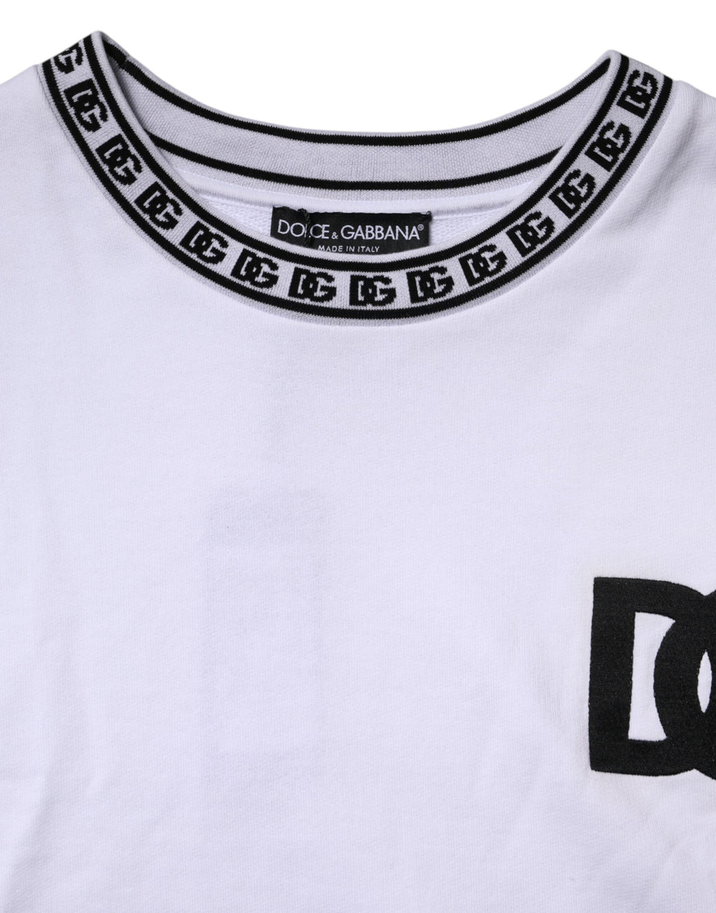 Dolce & Gabbana Weißer Logo-Baumwollpullover mit Rundhalsausschnitt