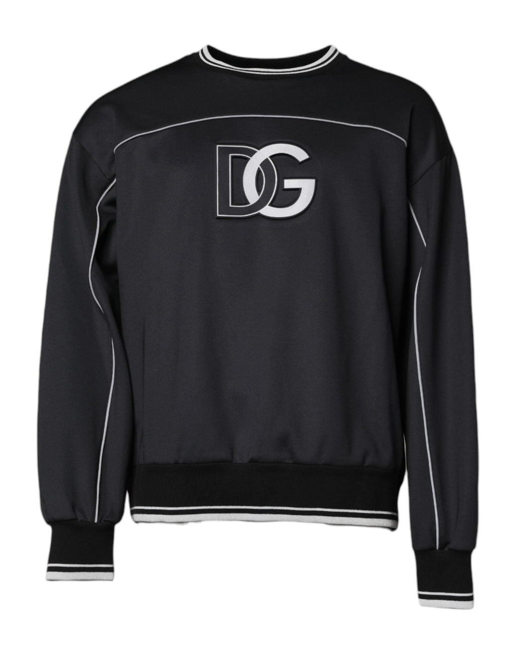Dolce & Gabbana Schwarzes Logo Polyester Rundhalsausschnitt Männer Pullover Sweater