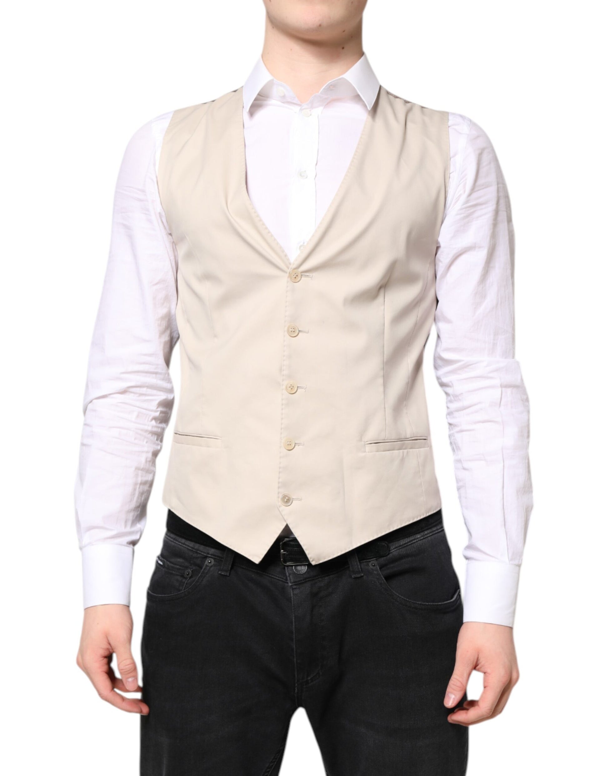 Dolce & Gabbana Beige Grau Kleid Männer Formelle Weste Weste