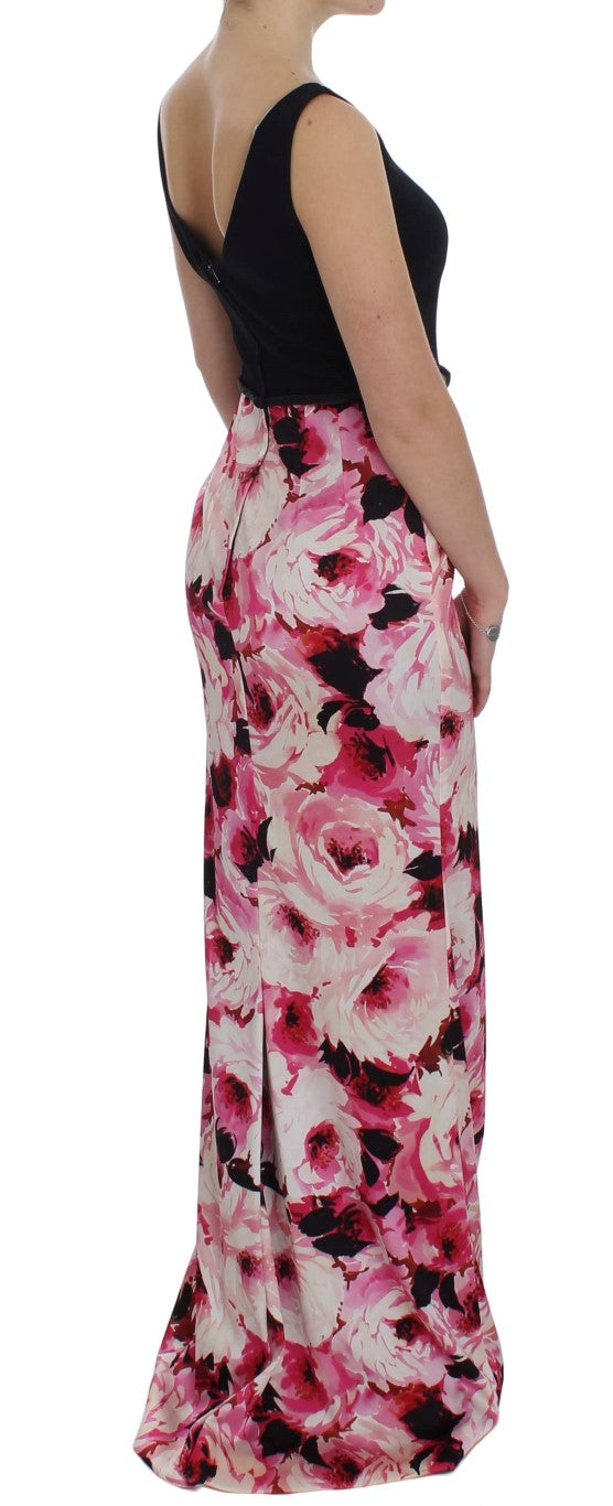 Dolce & Gabbana Rosa geblümtes langes Maxikleid mit Etui