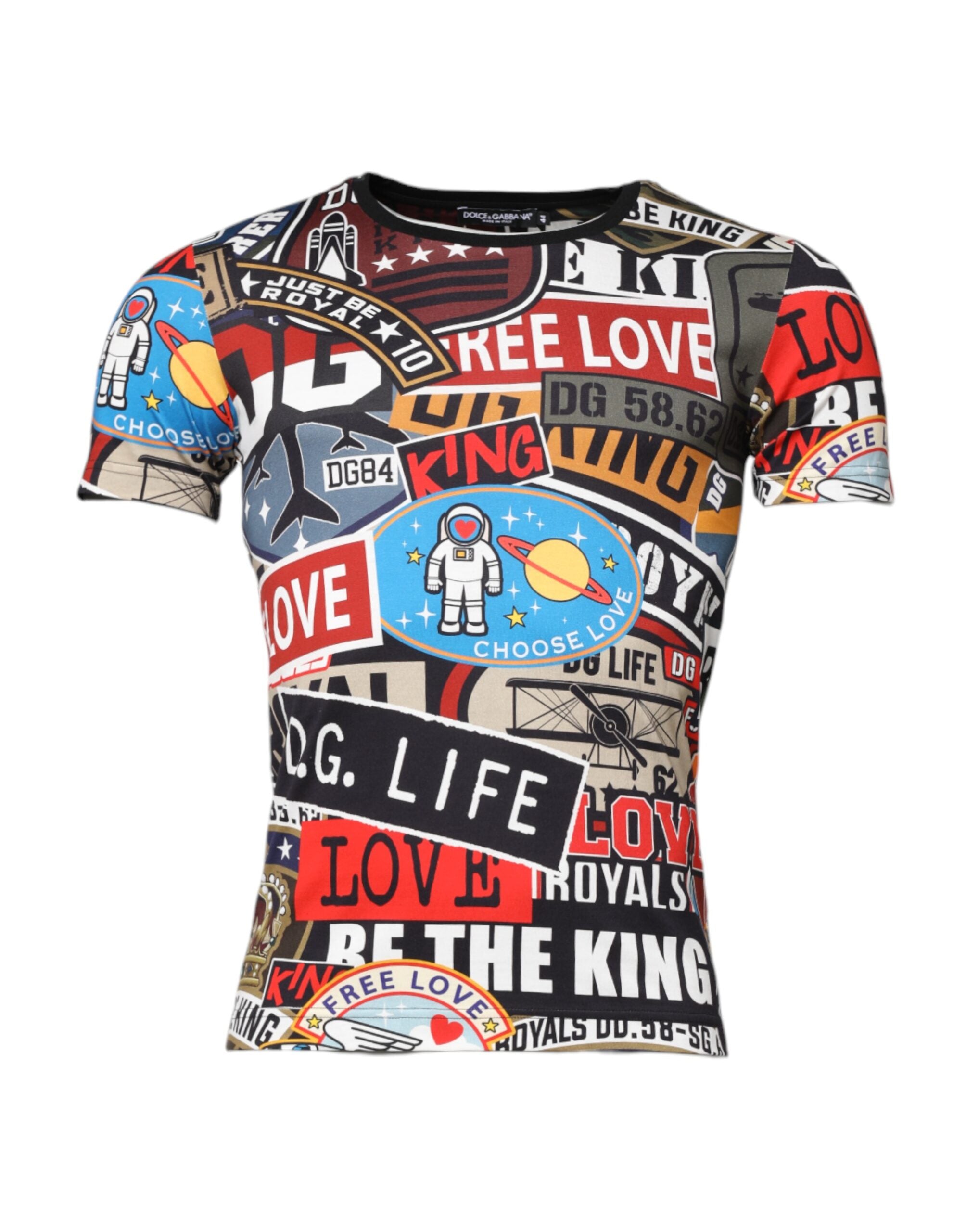 Dolce & Gabbana Multicolor Patchwork T-Shirt mit Rundhalsausschnitt aus Baumwolle