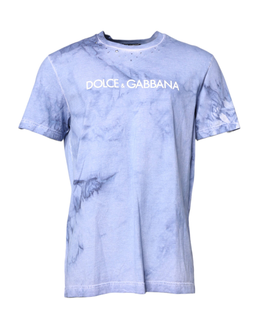 Dolce & Gabbana Blaues T-Shirt mit Rundhalsausschnitt und Logodruck aus Baumwolle