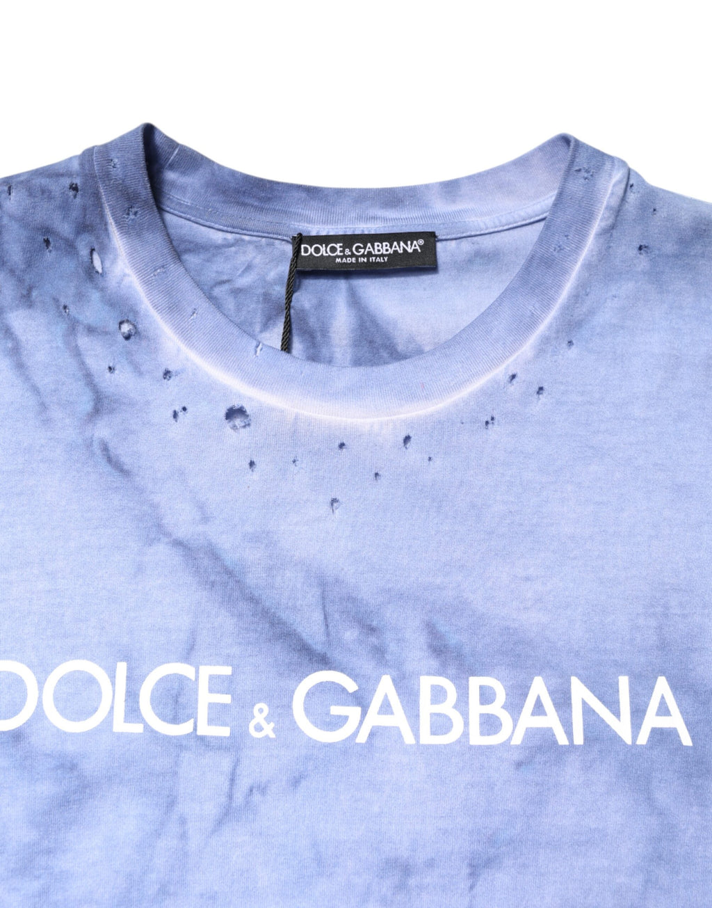 Dolce & Gabbana Blaues T-Shirt mit Rundhalsausschnitt und Logodruck aus Baumwolle