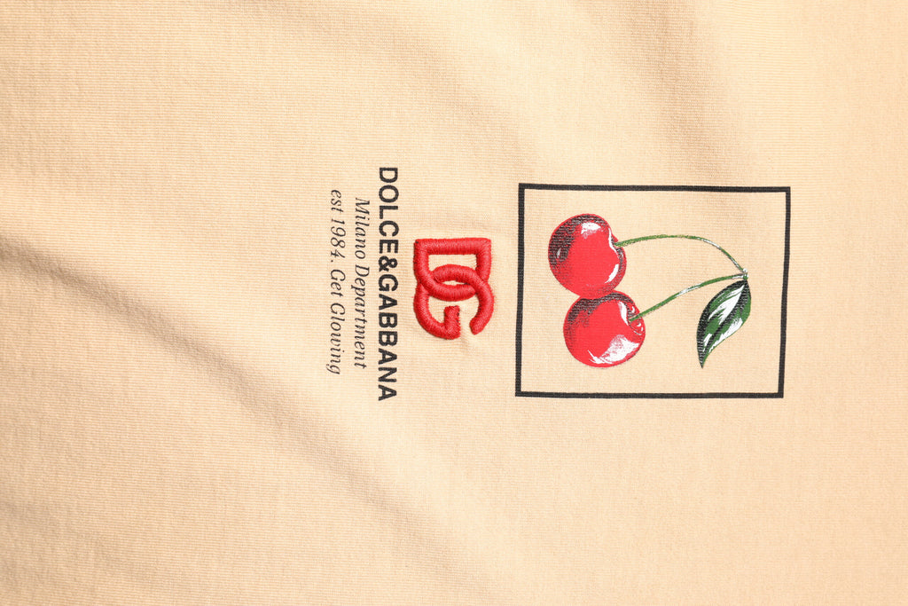 Dolce & Gabbana Beigefarbenes T-Shirt mit Rundhalsausschnitt und Logodruck aus Baumwolle