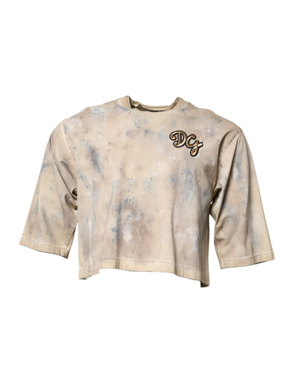 Dolce & Gabbana Beige Tie Dye DG Stickerei Cropped T-Shirt