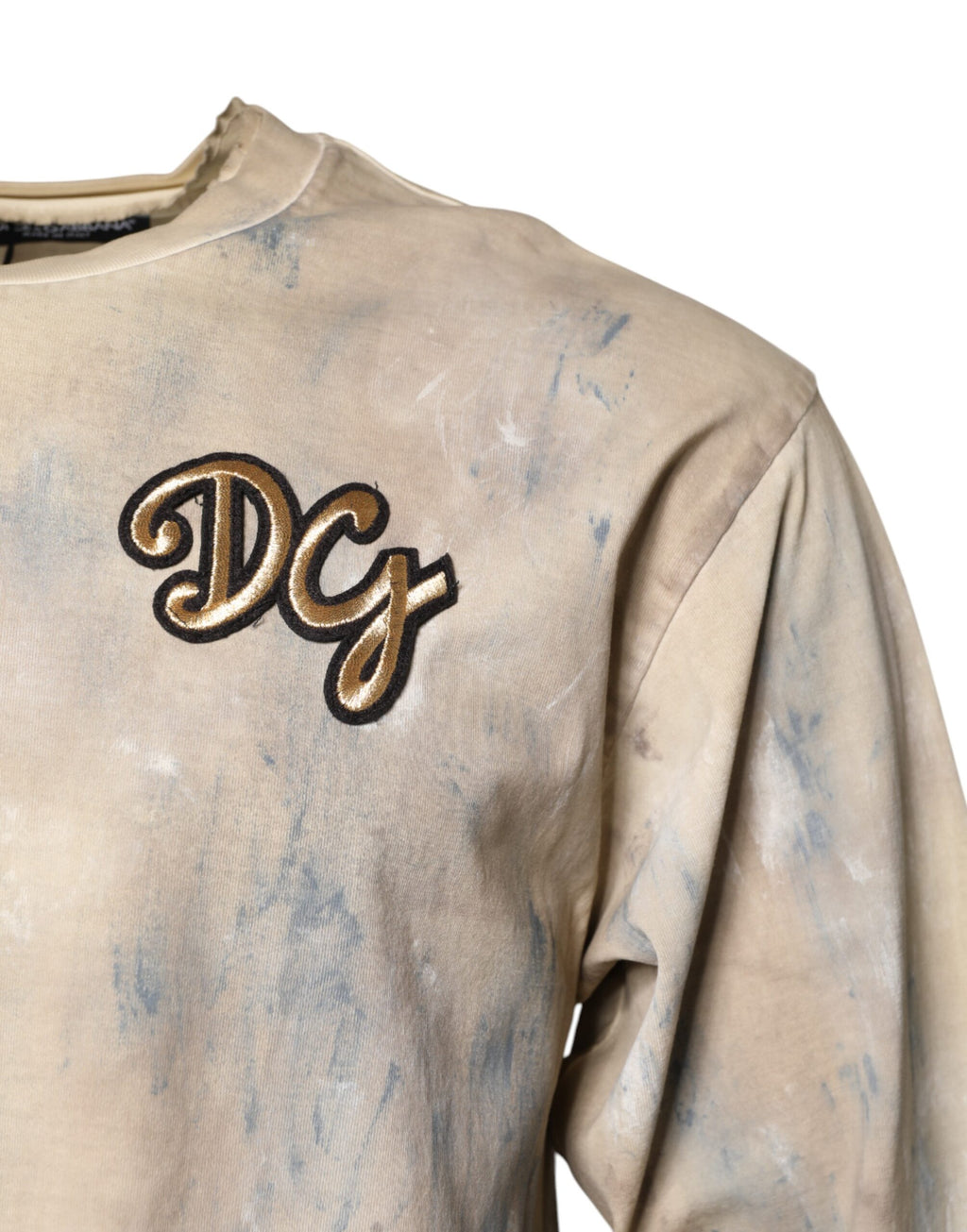 Dolce & Gabbana Beige Tie Dye DG Stickerei Cropped T-Shirt