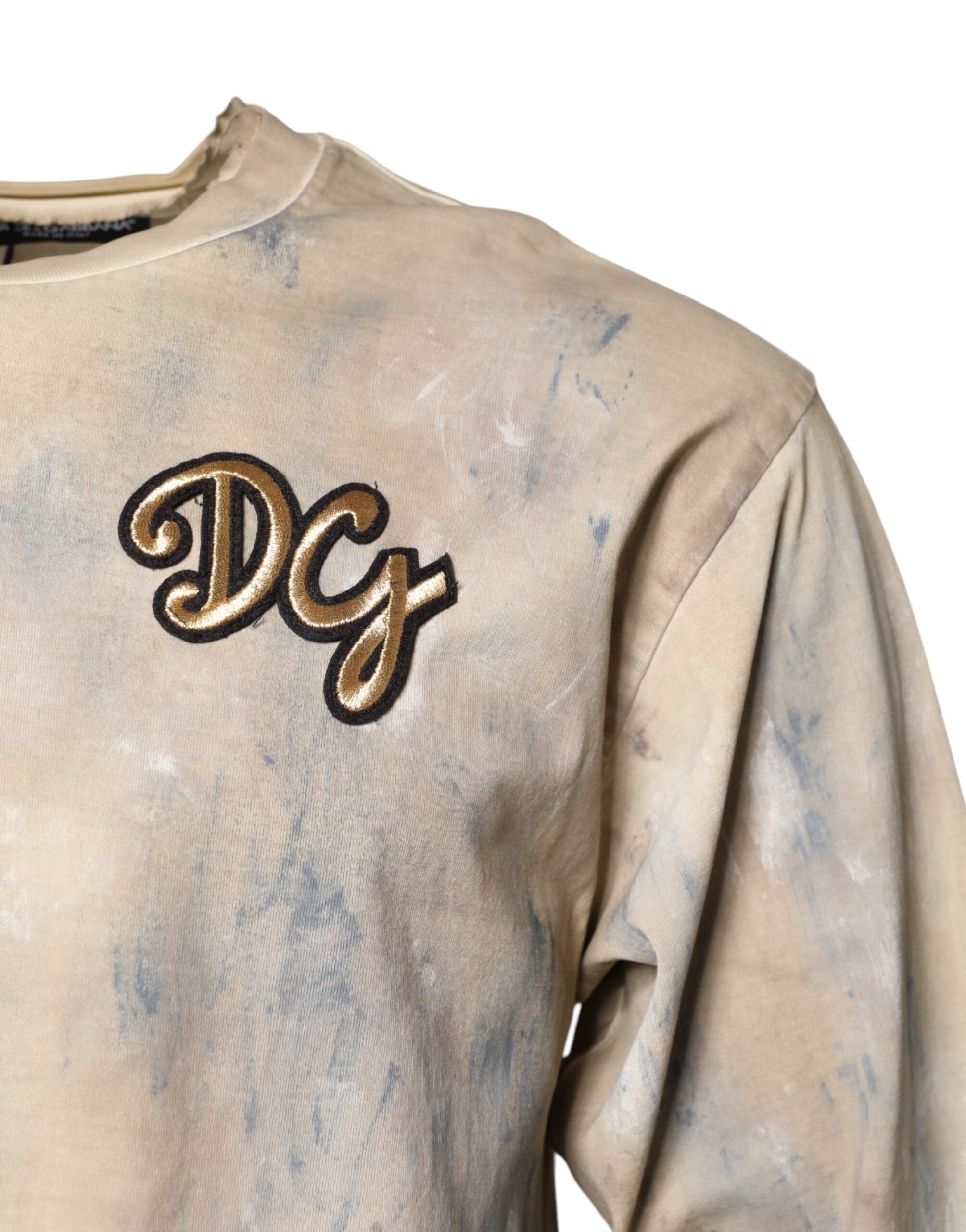 Dolce & Gabbana Beige Tie Dye DG Stickerei Cropped T-Shirt