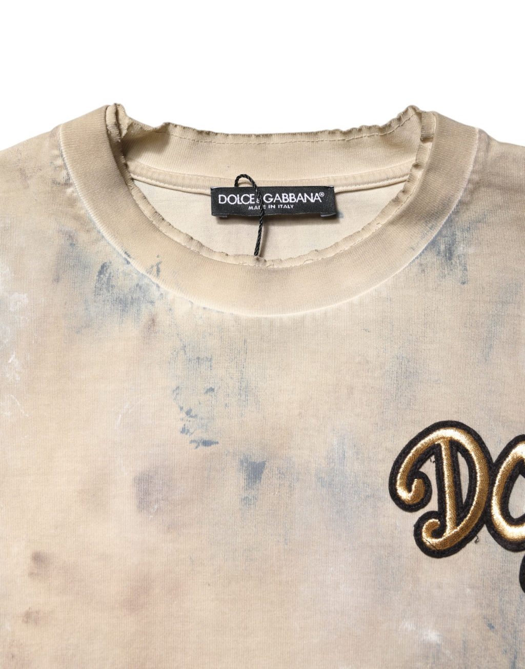 Dolce & Gabbana Beige Tie Dye DG Stickerei Cropped T-Shirt