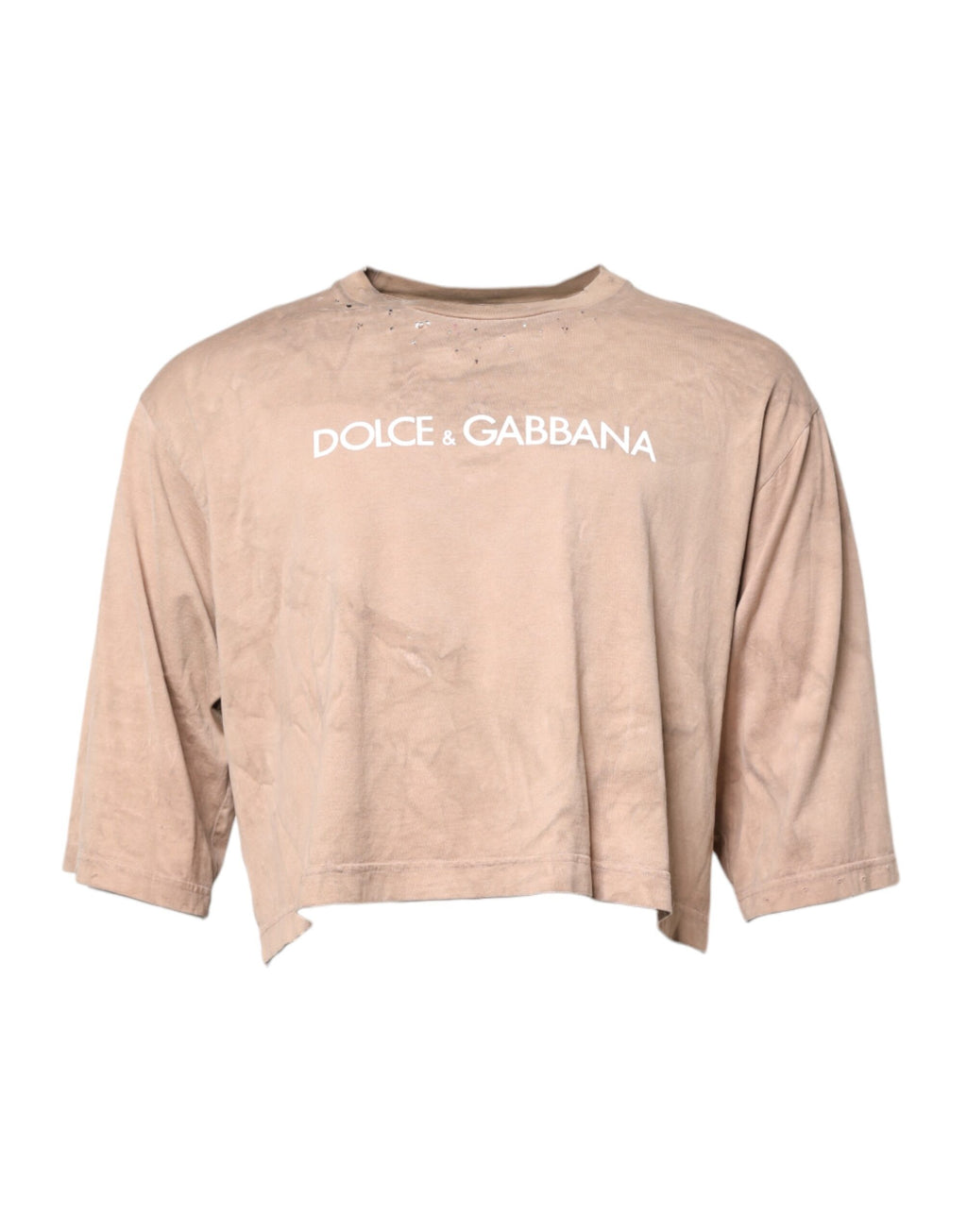 Dolce & Gabbana Beigefarbenes T-Shirt mit Tie-Dye-Logo-Print in Kurzform