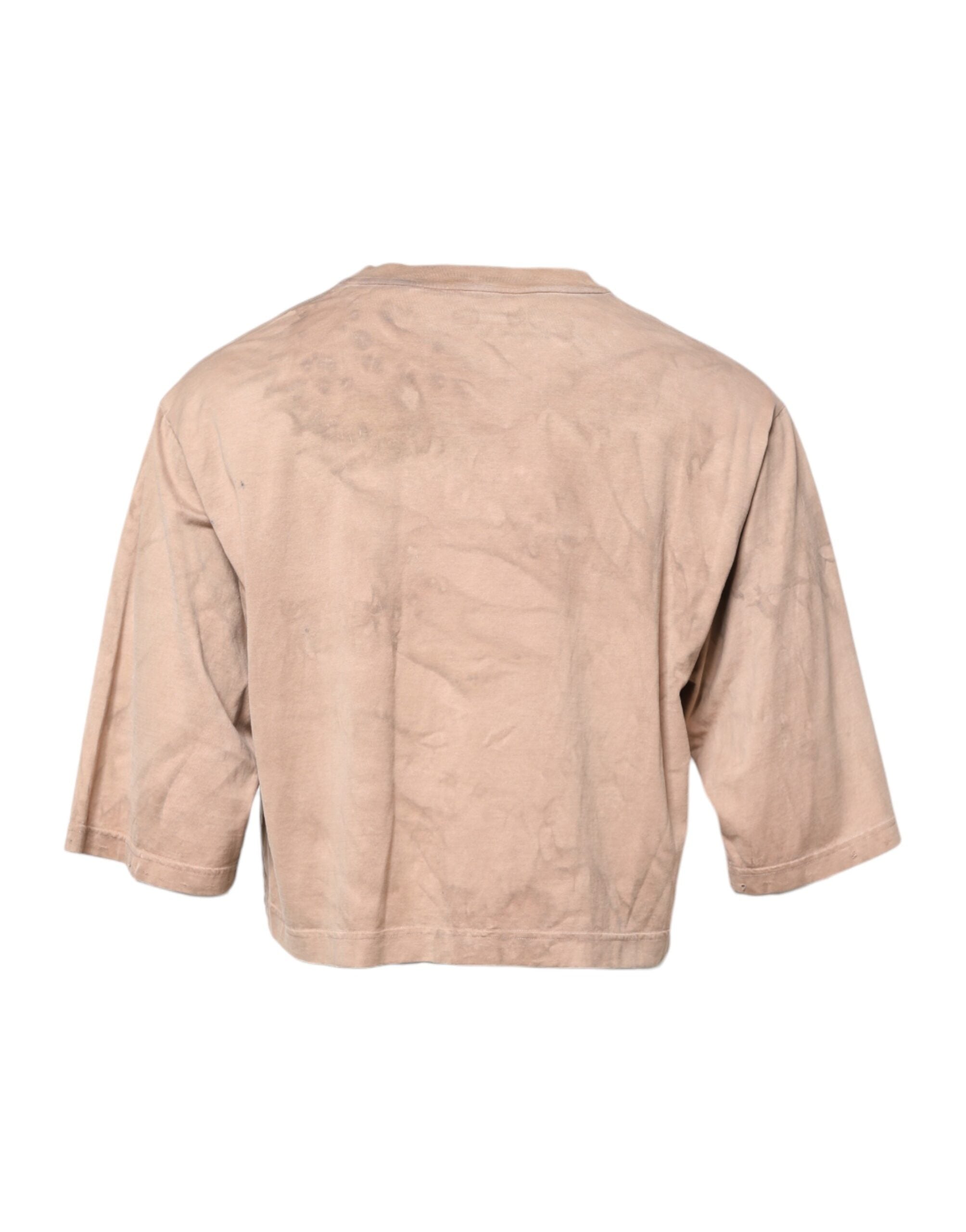Dolce & Gabbana Beigefarbenes T-Shirt mit Tie-Dye-Logo-Print in Kurzform