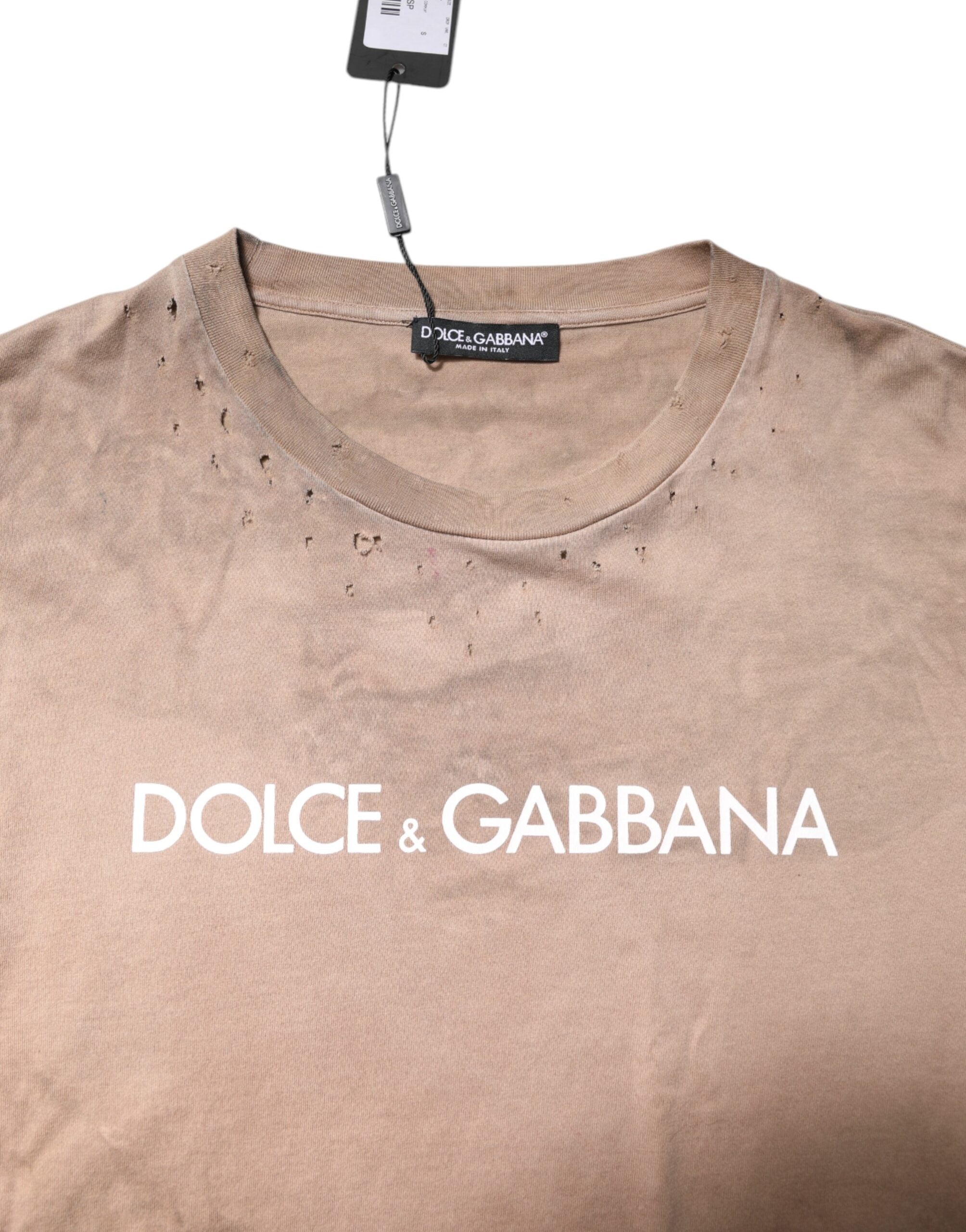 Dolce & Gabbana Beigefarbenes T-Shirt mit Tie-Dye-Logo-Print in Kurzform