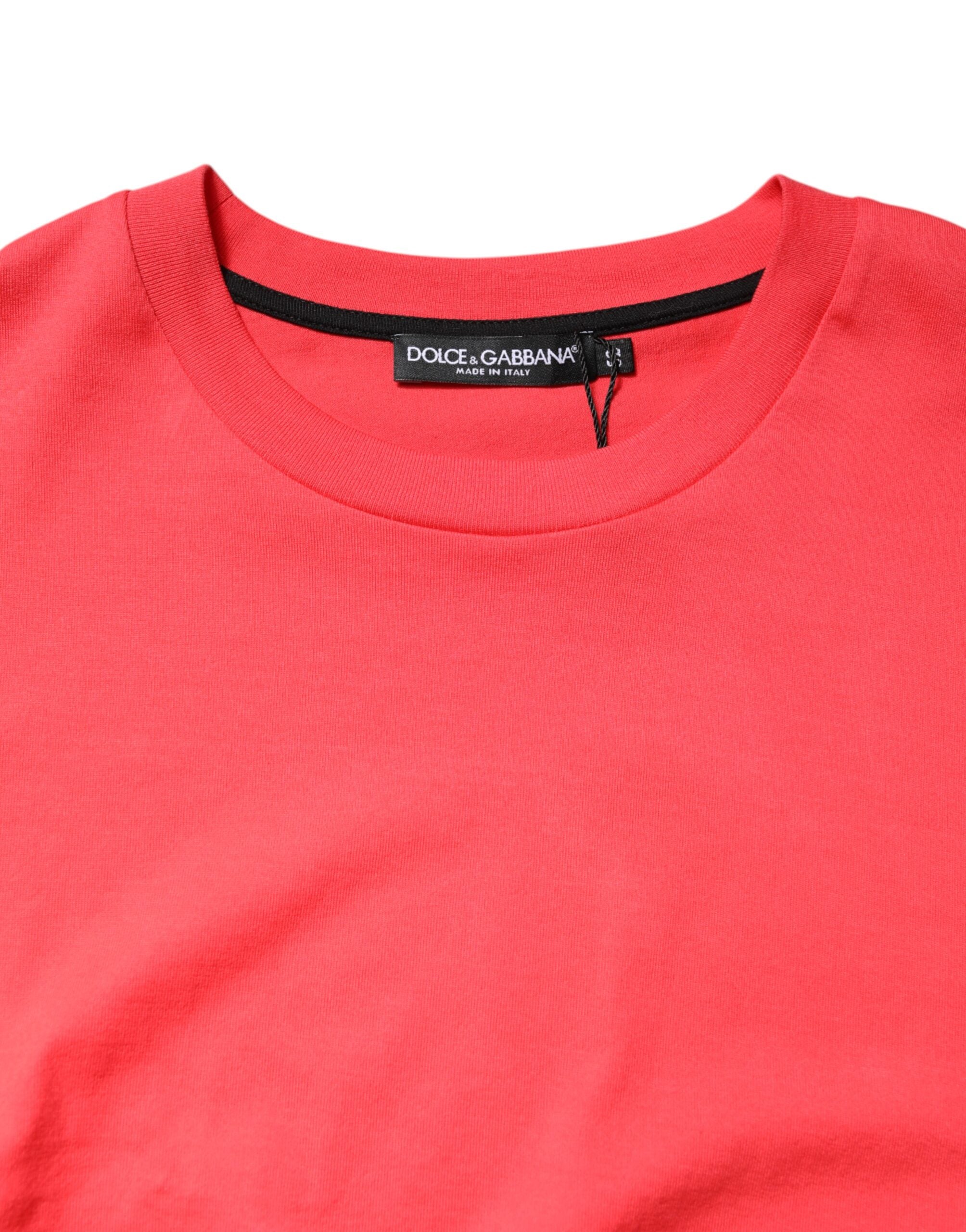 Dolce & Gabbana Rotes T-Shirt mit Rundhalsausschnitt und Schriftzug aus Baumwolle