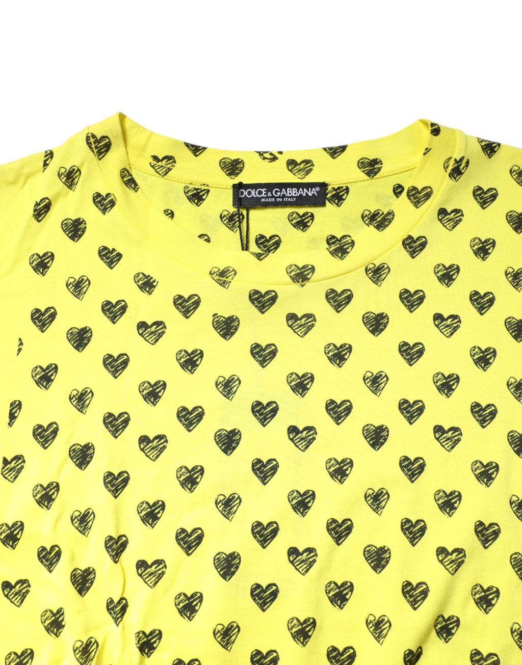 Dolce & Gabbana Gelbes T-Shirt mit Rundhalsausschnitt aus Baumwolle DG Heart Print