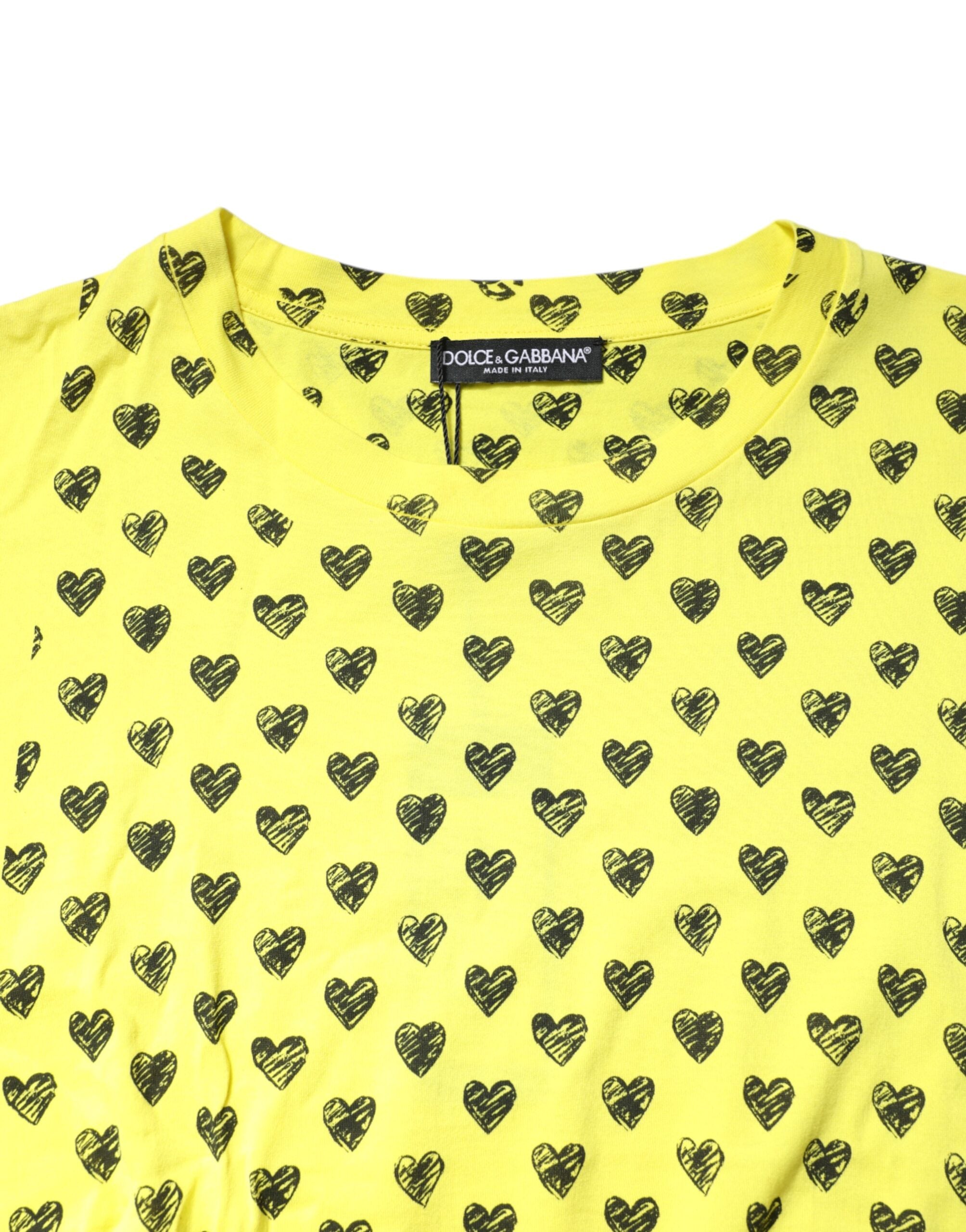 Dolce & Gabbana Gelbes T-Shirt mit Rundhalsausschnitt aus Baumwolle DG Heart Print