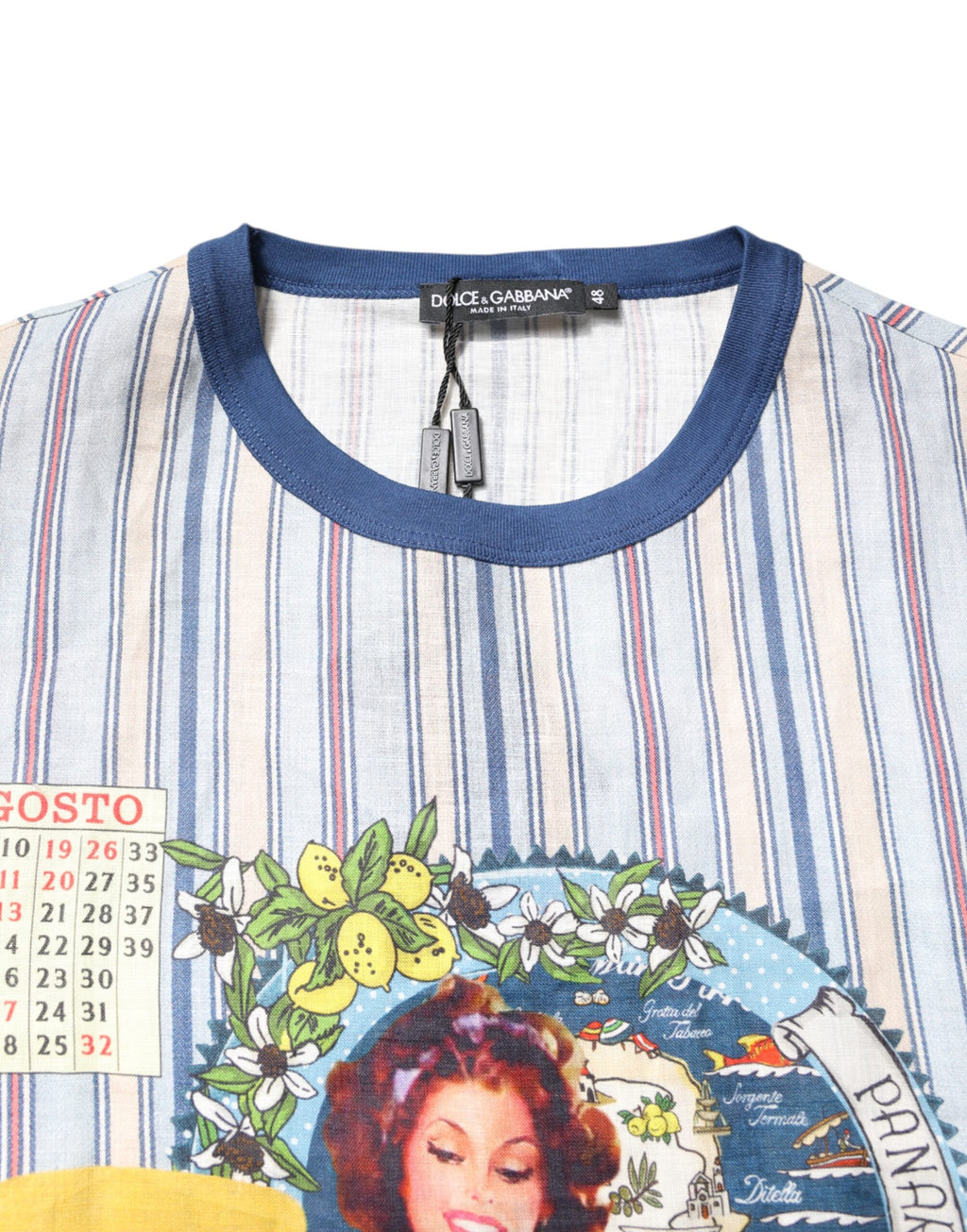 Dolce & Gabbana Mehrfarbig gestreiftes Pin Up Leinen-T-Shirt mit Rundhalsausschnitt