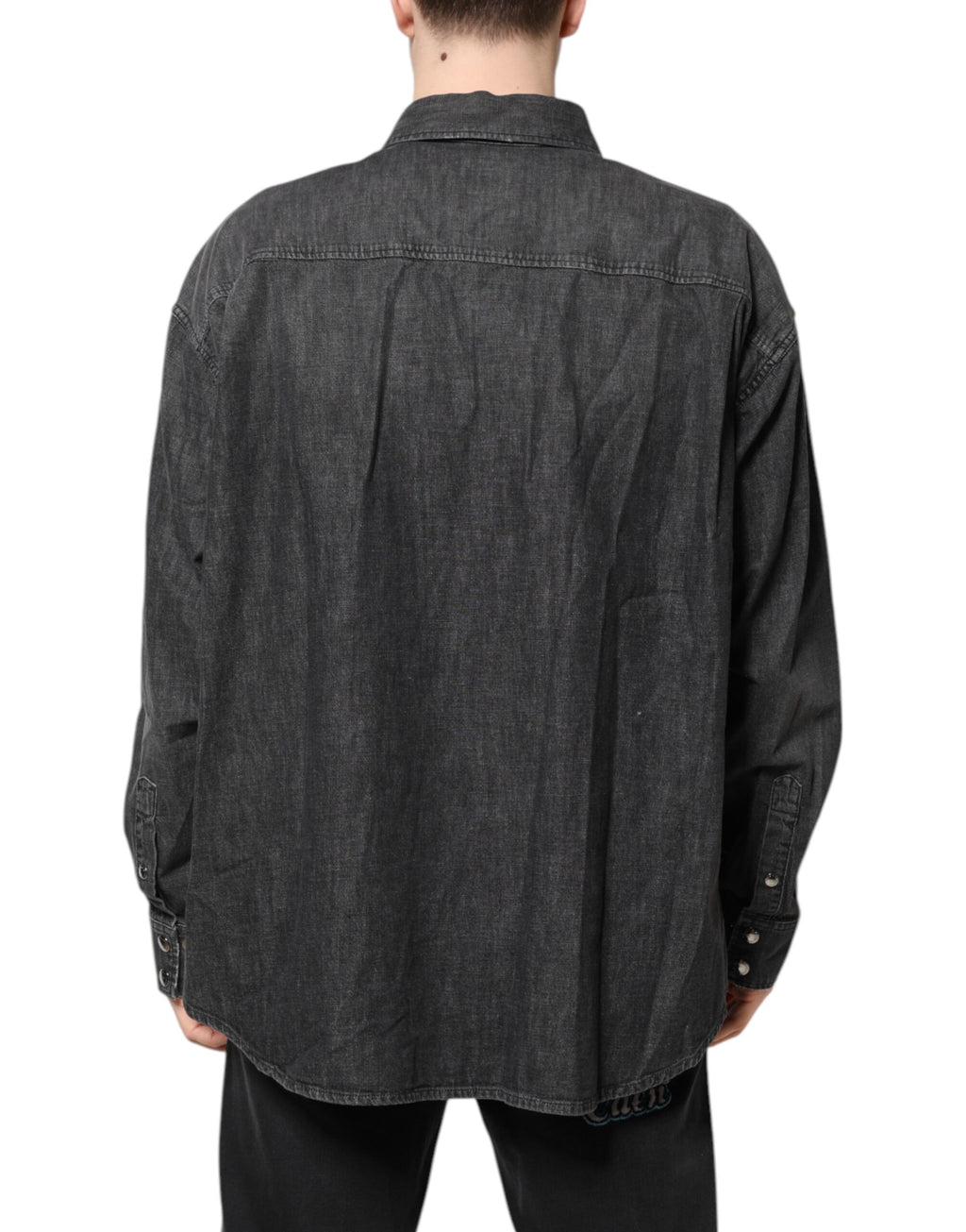Dolce & Gabbana Graues Denim-Hemd mit langen Ärmeln und Knopfleiste