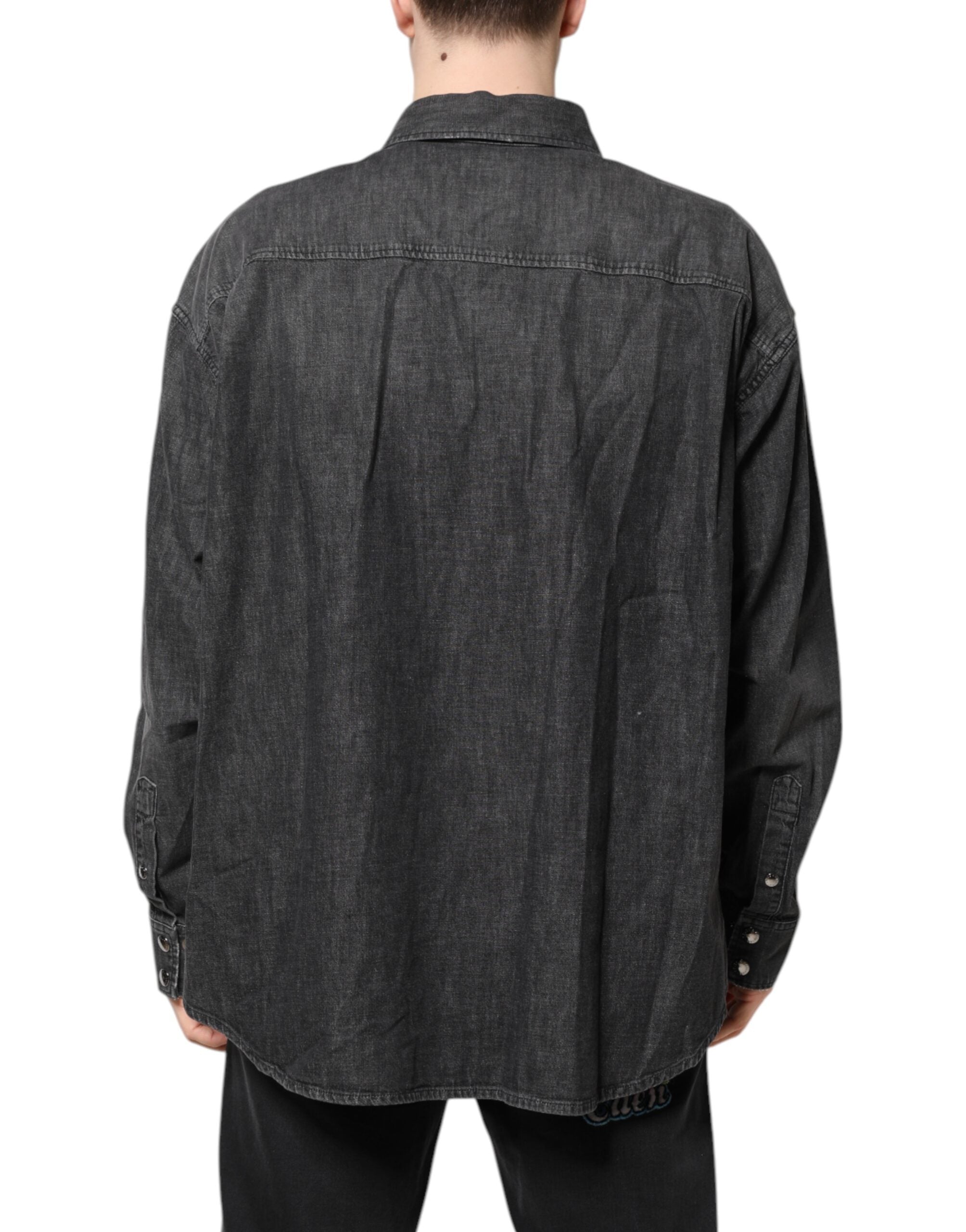 Dolce & Gabbana Graues Denim-Hemd mit langen Ärmeln und Knopfleiste