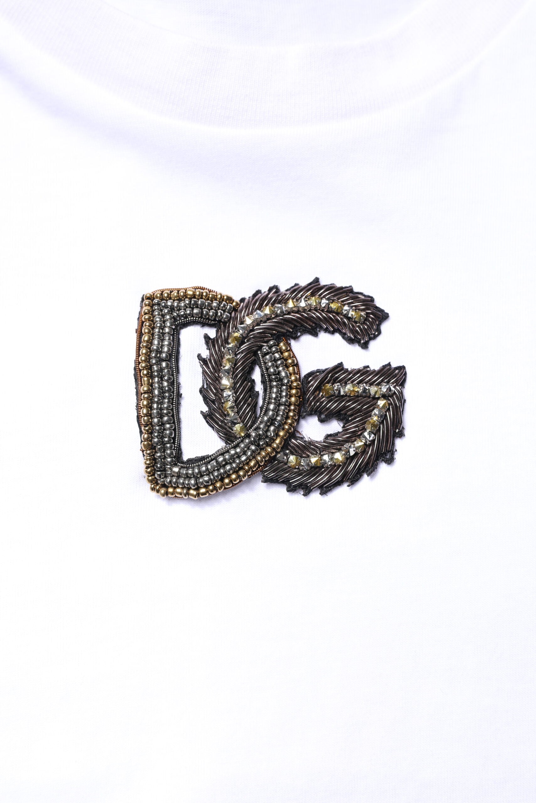 Dolce & Gabbana Weißes T-Shirt mit Rundhalsausschnitt und DG-Stickerei aus Baumwolle