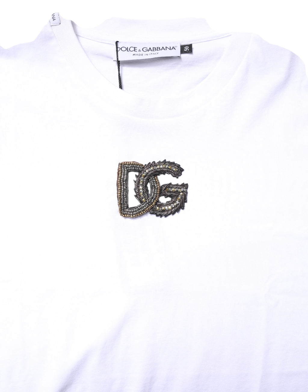 Dolce & Gabbana Weißes T-Shirt mit Rundhalsausschnitt und DG-Stickerei aus Baumwolle