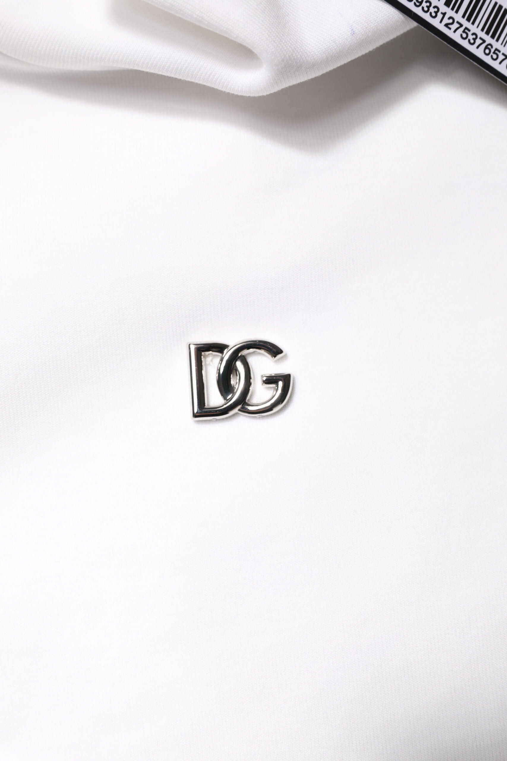 Dolce & Gabbana Weißes Baumwoll-Rollkragen-T-Shirt mit DG-Applikationen