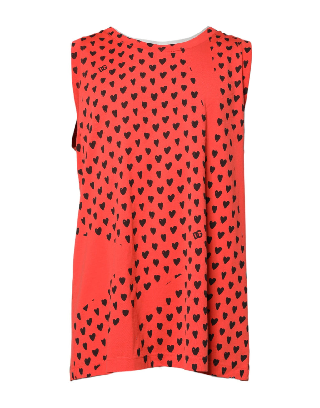 Dolce & Gabbana Rotes ärmelloses DG Heart Logo-T-Shirt aus Baumwolle